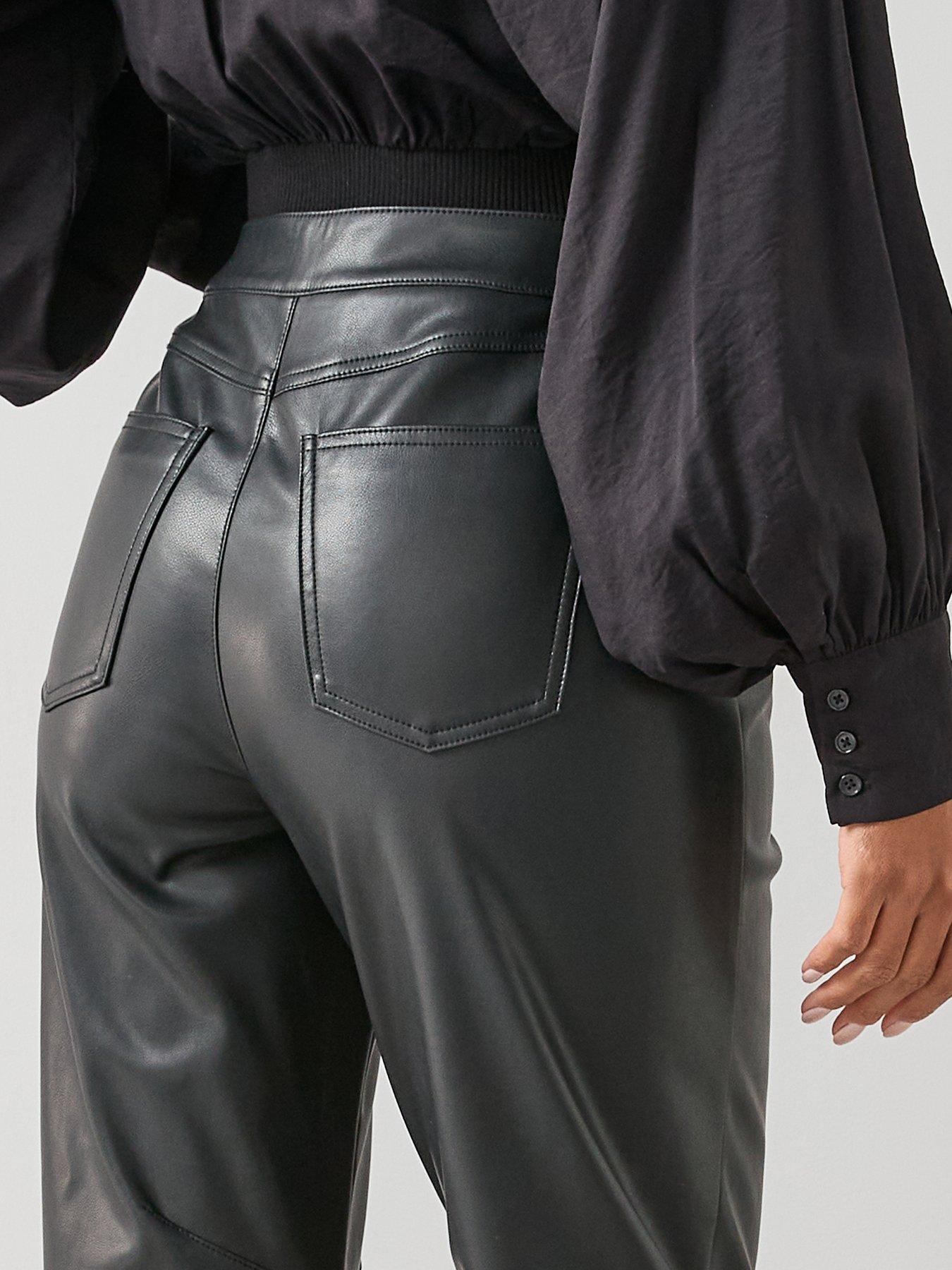 Image 5 of 7 of The Very Collection Faux Leather Seam Detail Trousers - Black