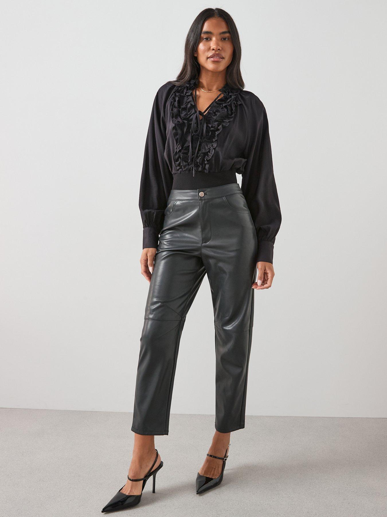 Image 6 of 7 of The Very Collection Faux Leather Seam Detail Trousers - Black