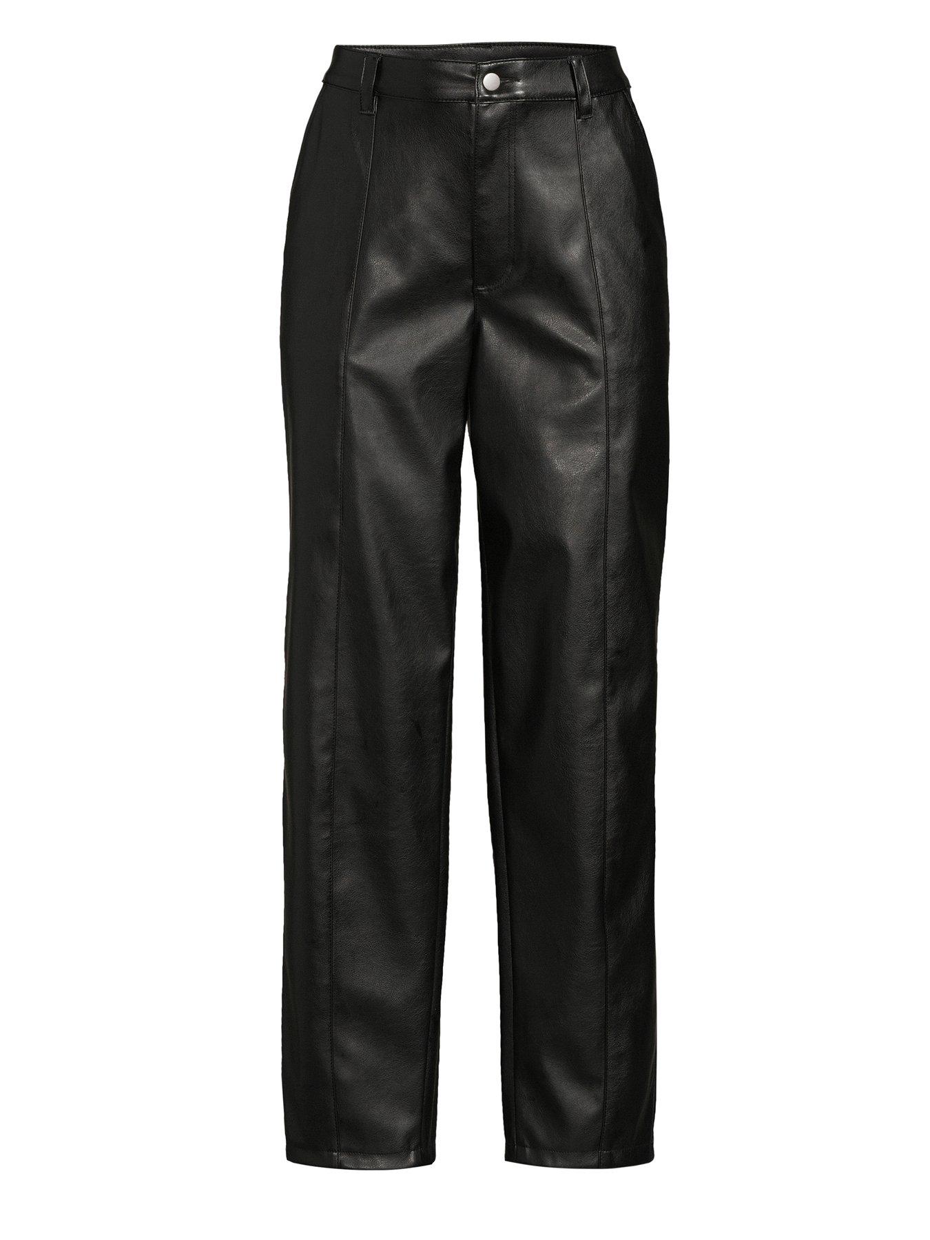 Image 7 of 7 of The Very Collection Faux Leather Seam Detail Trousers - Black