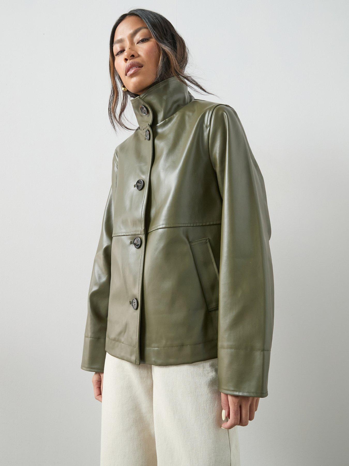 The Very Collection PU Coated Cotton Funnel Neck Jacket - Khaki