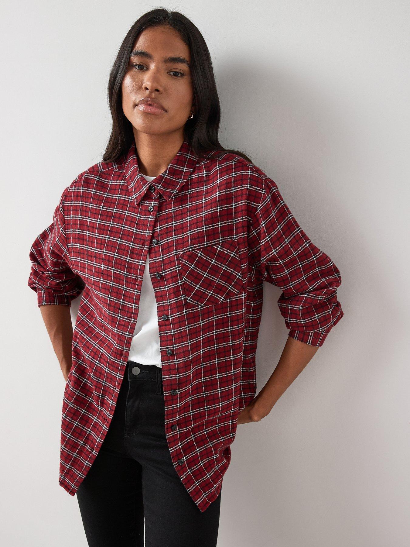 The Very Collection Brushed Longline Check Shirt - Red