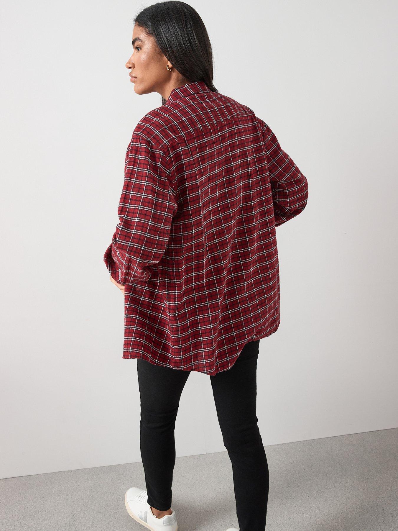 stillFront image of the-very-collection-brushed-longline-check-shirt-red