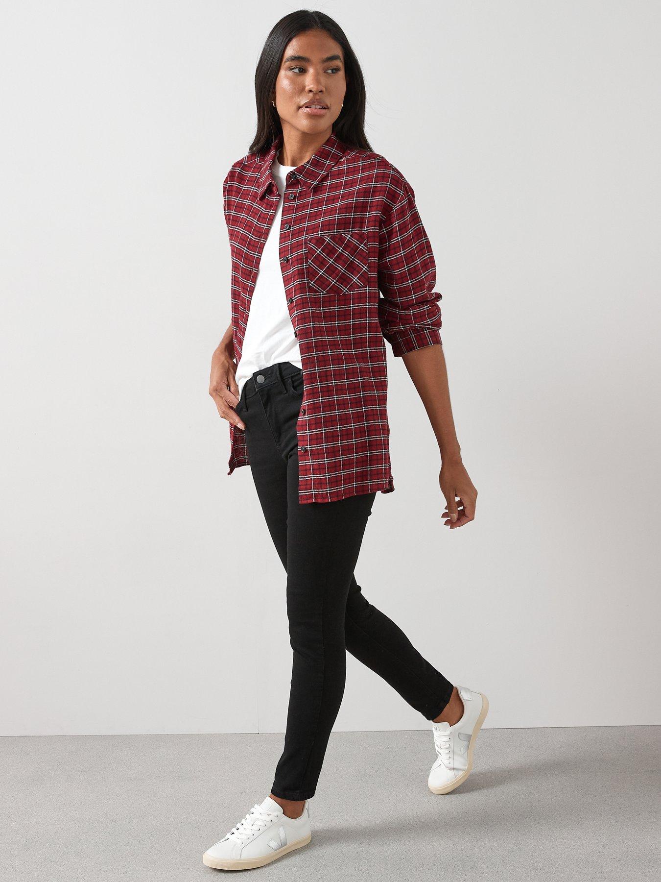  image of the-very-collection-brushed-longline-check-shirt-red