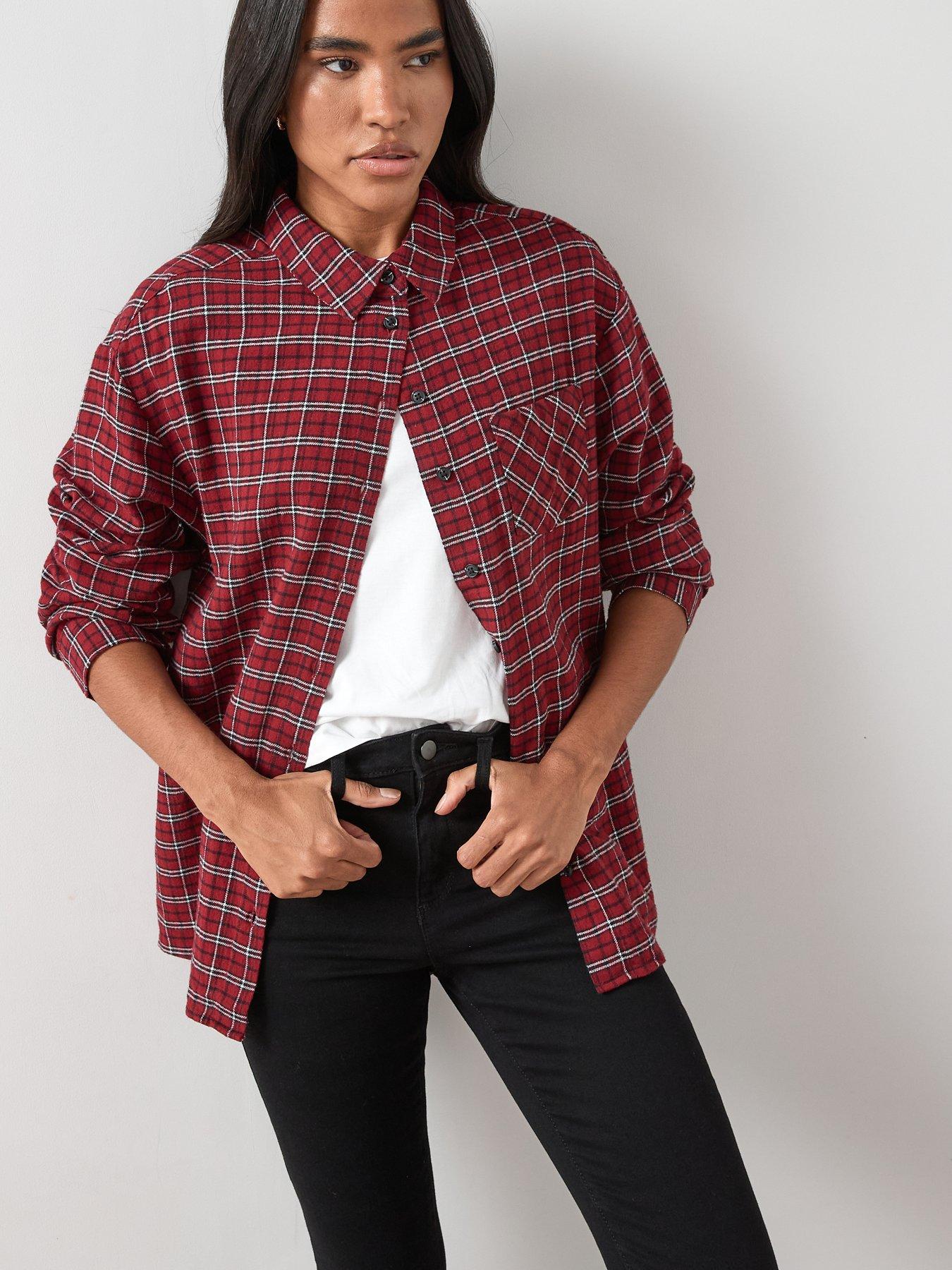  image of the-very-collection-brushed-longline-check-shirt-red