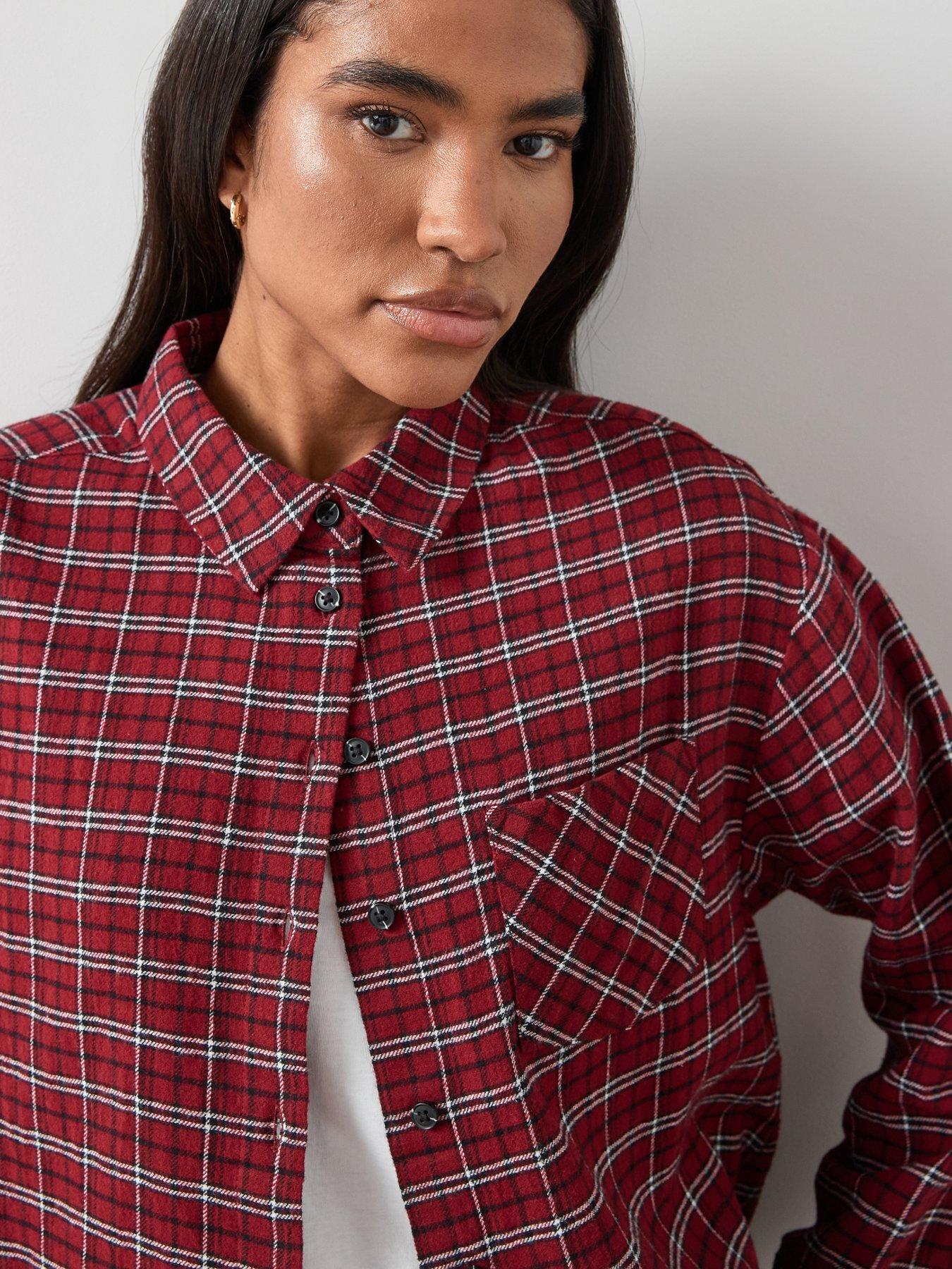  image of the-very-collection-brushed-longline-check-shirt-red