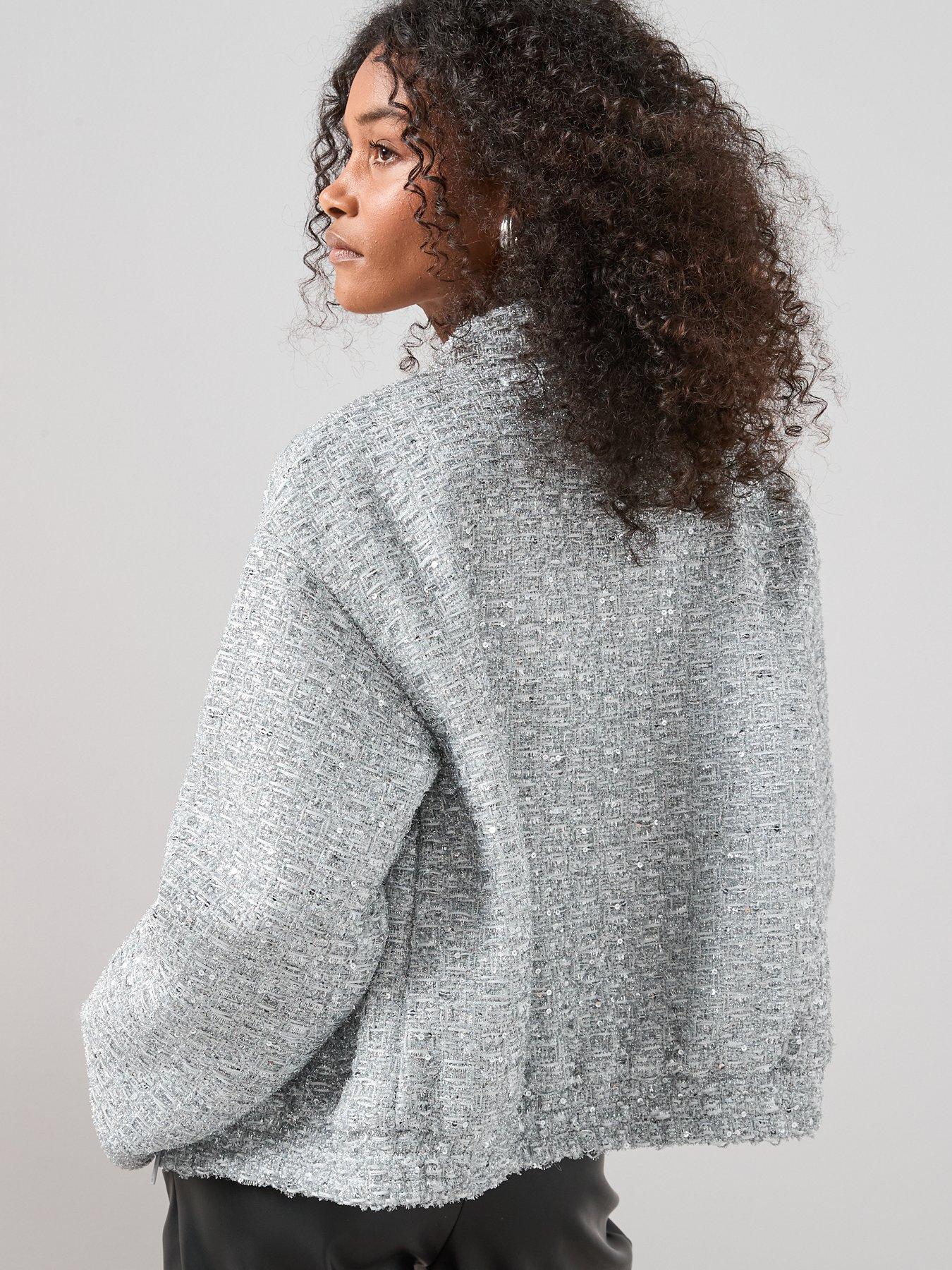 Image 2 of 7 of The Very Collection Sequin Detail Bomber Jacket - Grey