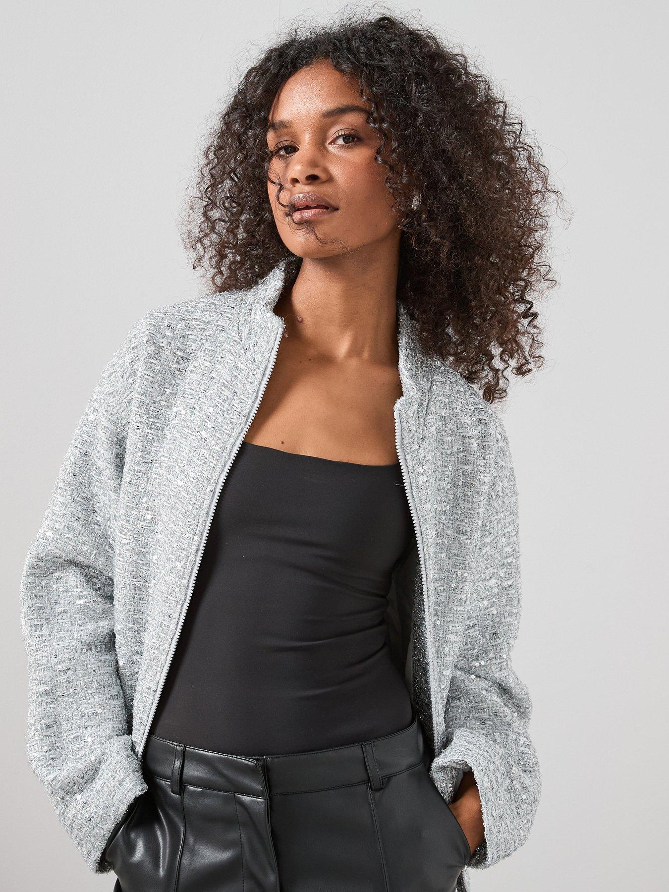Image 4 of 7 of The Very Collection Sequin Detail Bomber Jacket - Grey
