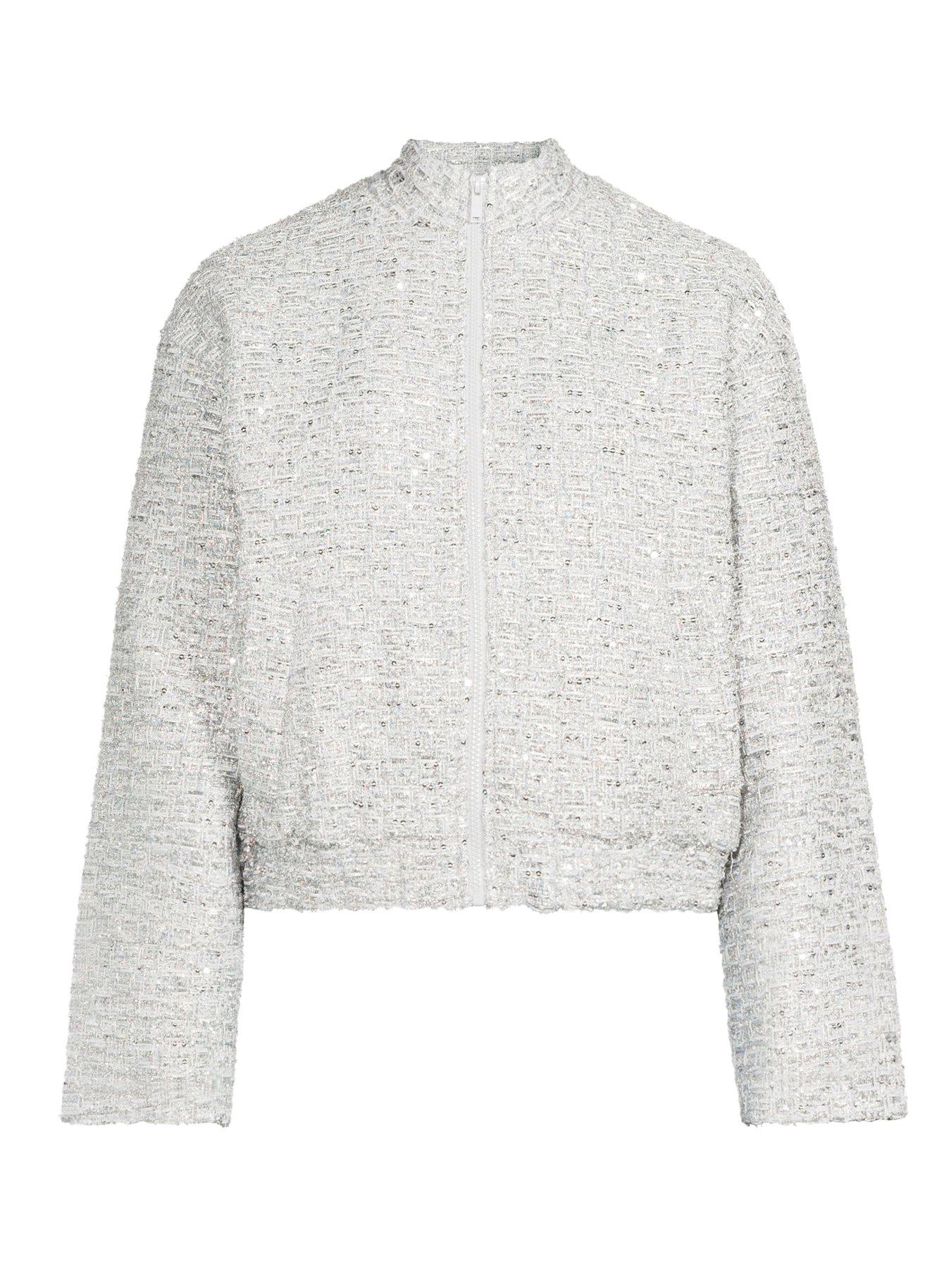 Image 7 of 7 of The Very Collection Sequin Detail Bomber Jacket - Grey