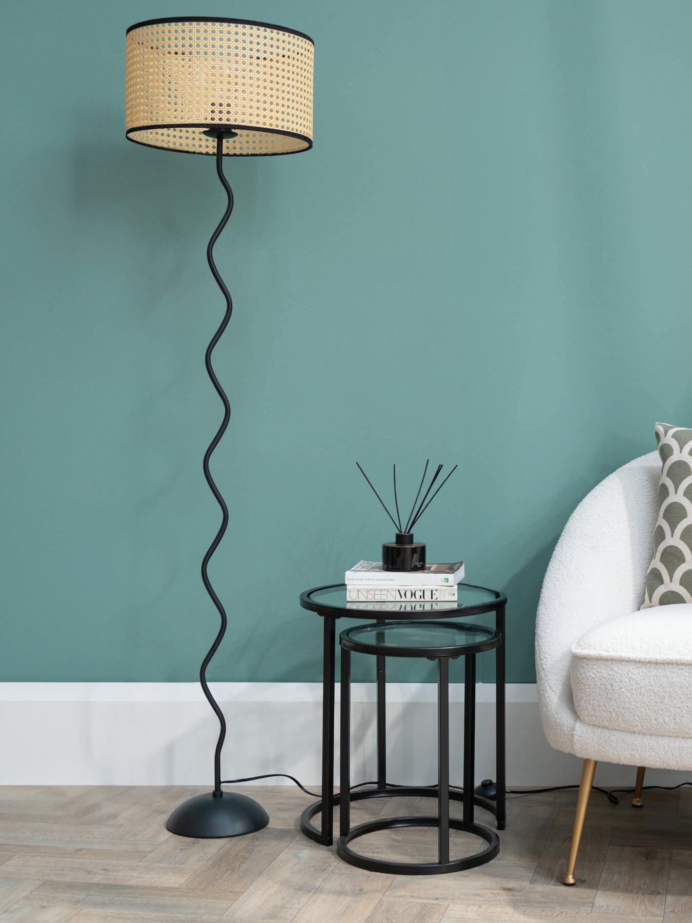 undefined Wiggle Black Metal Floor Lamp With Cane Shade