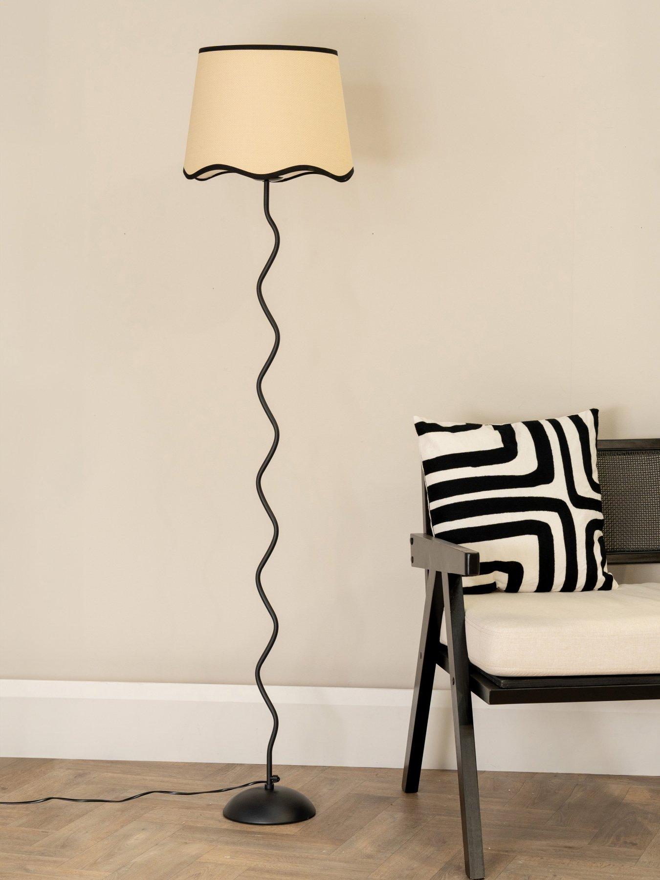 undefined Wiggle Black Metal Floor Lamp With Black Trim Scallop Shade