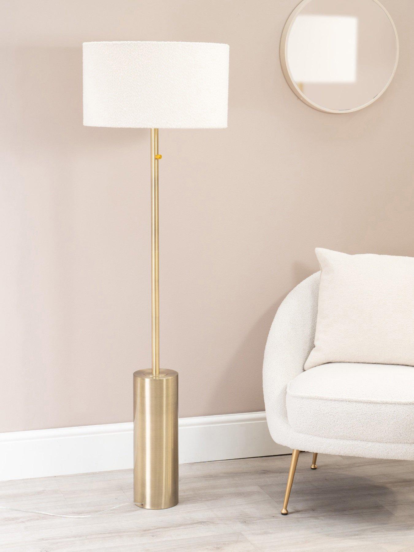 Image 1 of 3 of ValueLights Lexy Antique Brass Dimmable Floor Lamp With Cream Boucle Shade