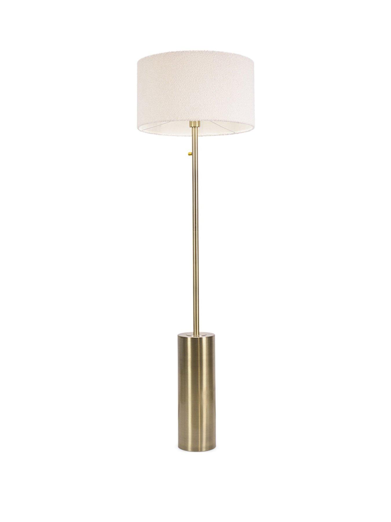 Image 2 of 3 of ValueLights Lexy Antique Brass Dimmable Floor Lamp With Cream Boucle Shade