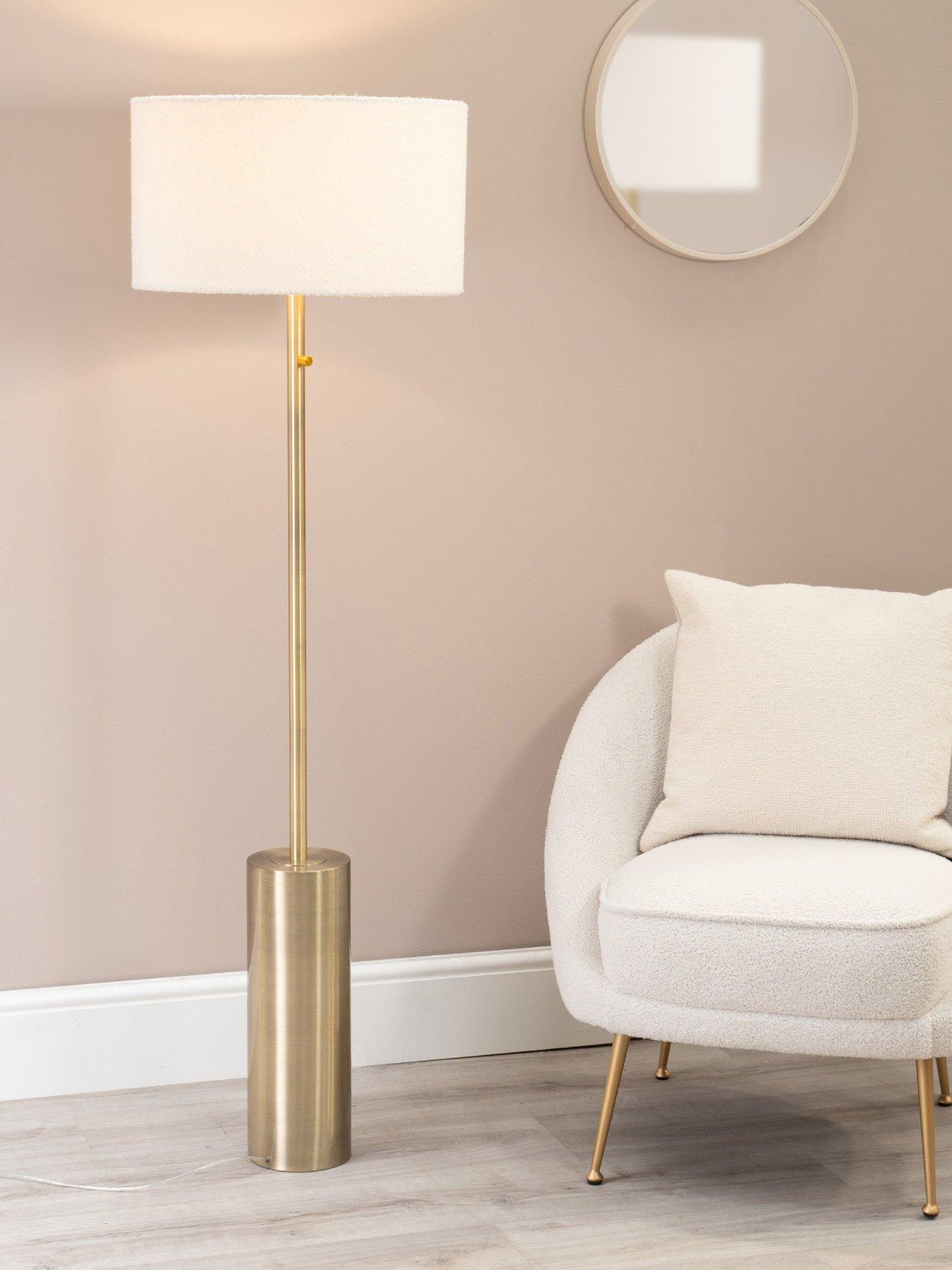 Image 3 of 3 of ValueLights Lexy Antique Brass Dimmable Floor Lamp With Cream Boucle Shade
