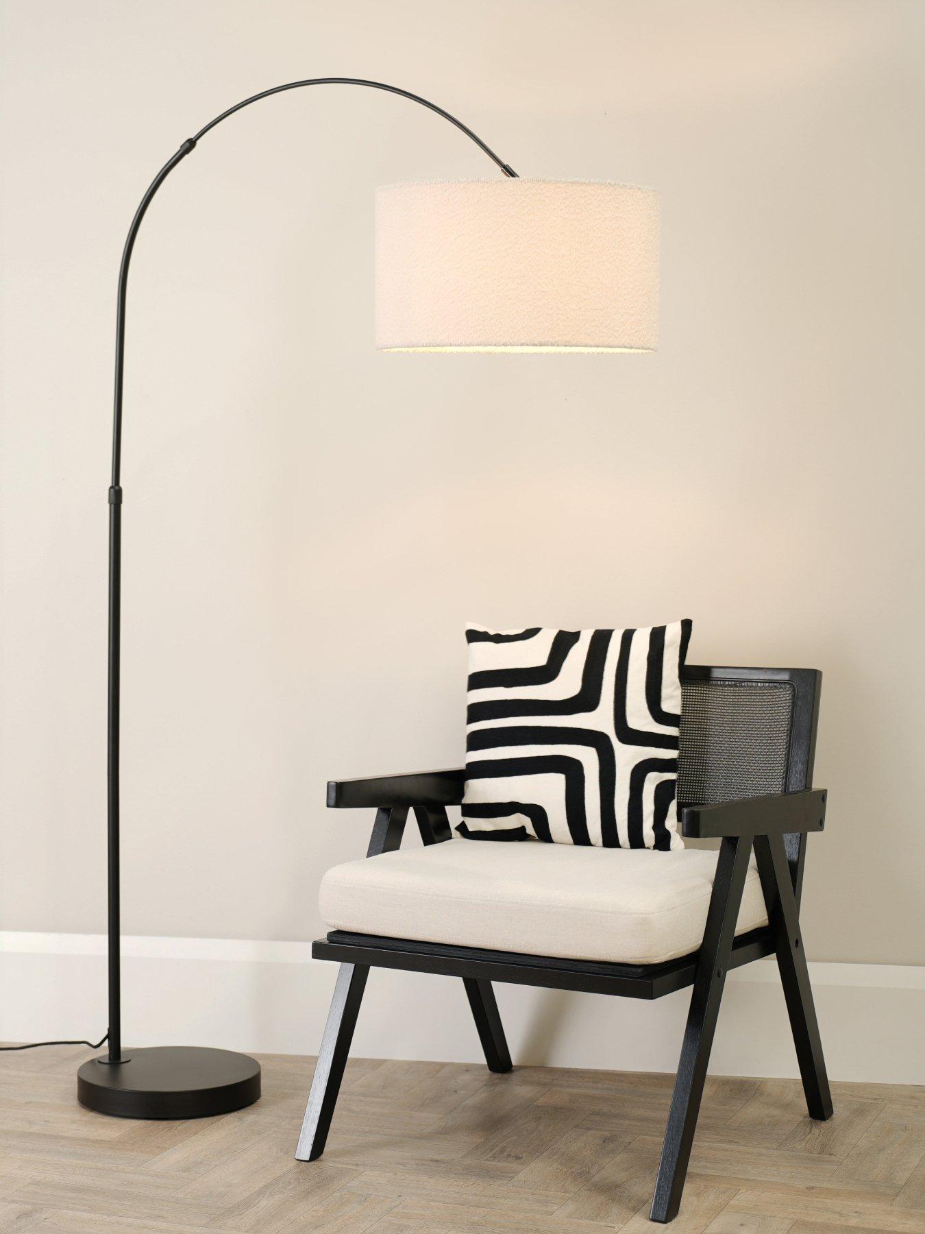 Image 3 of 4 of ValueLights Louis Black Arch Floor Lamp  with  Boucle Shade
