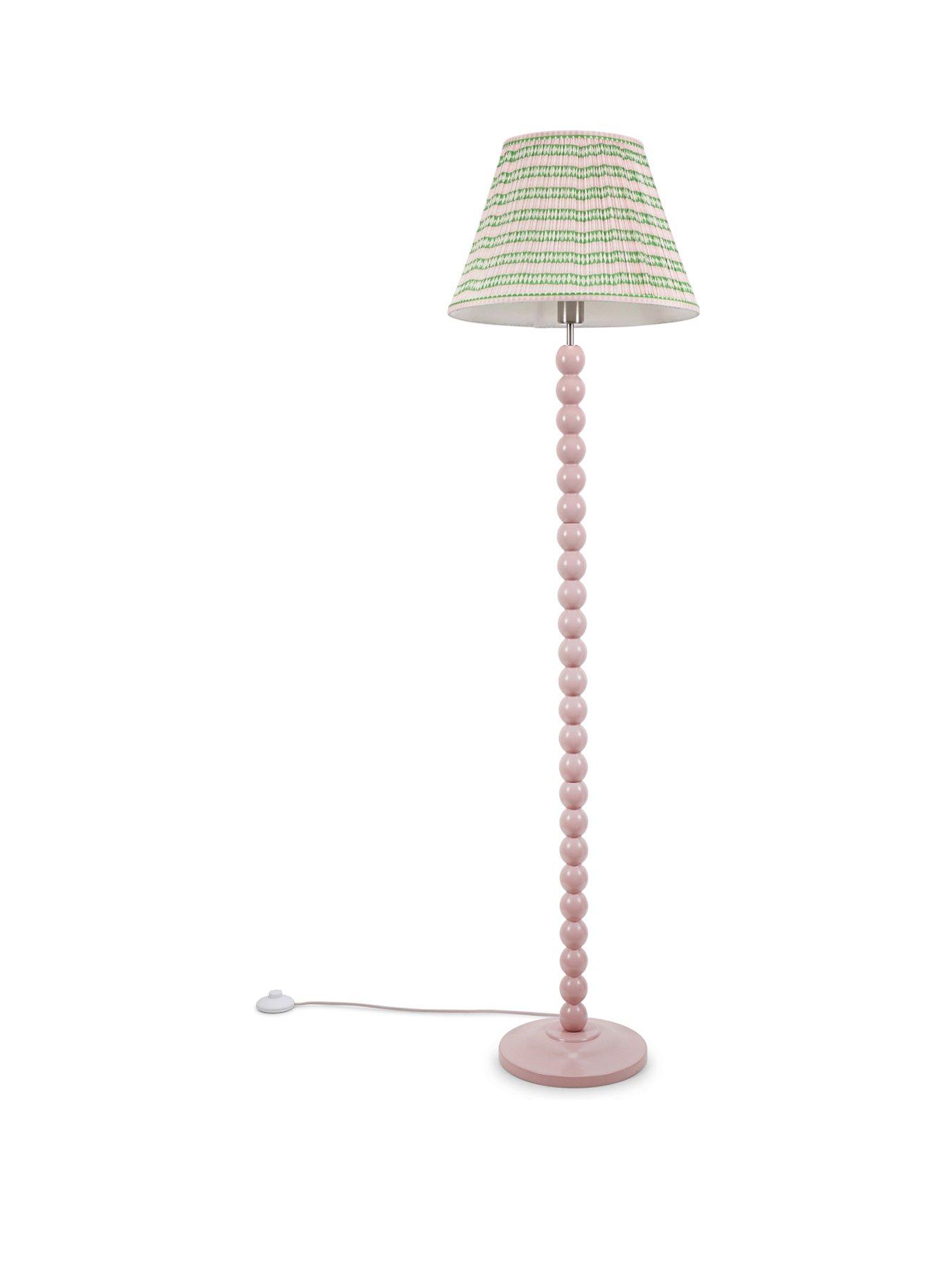 Image 2 of 5 of ValueLights Bobbles Painted Rose Pink Floor Lamp With Pink Aztec Shade