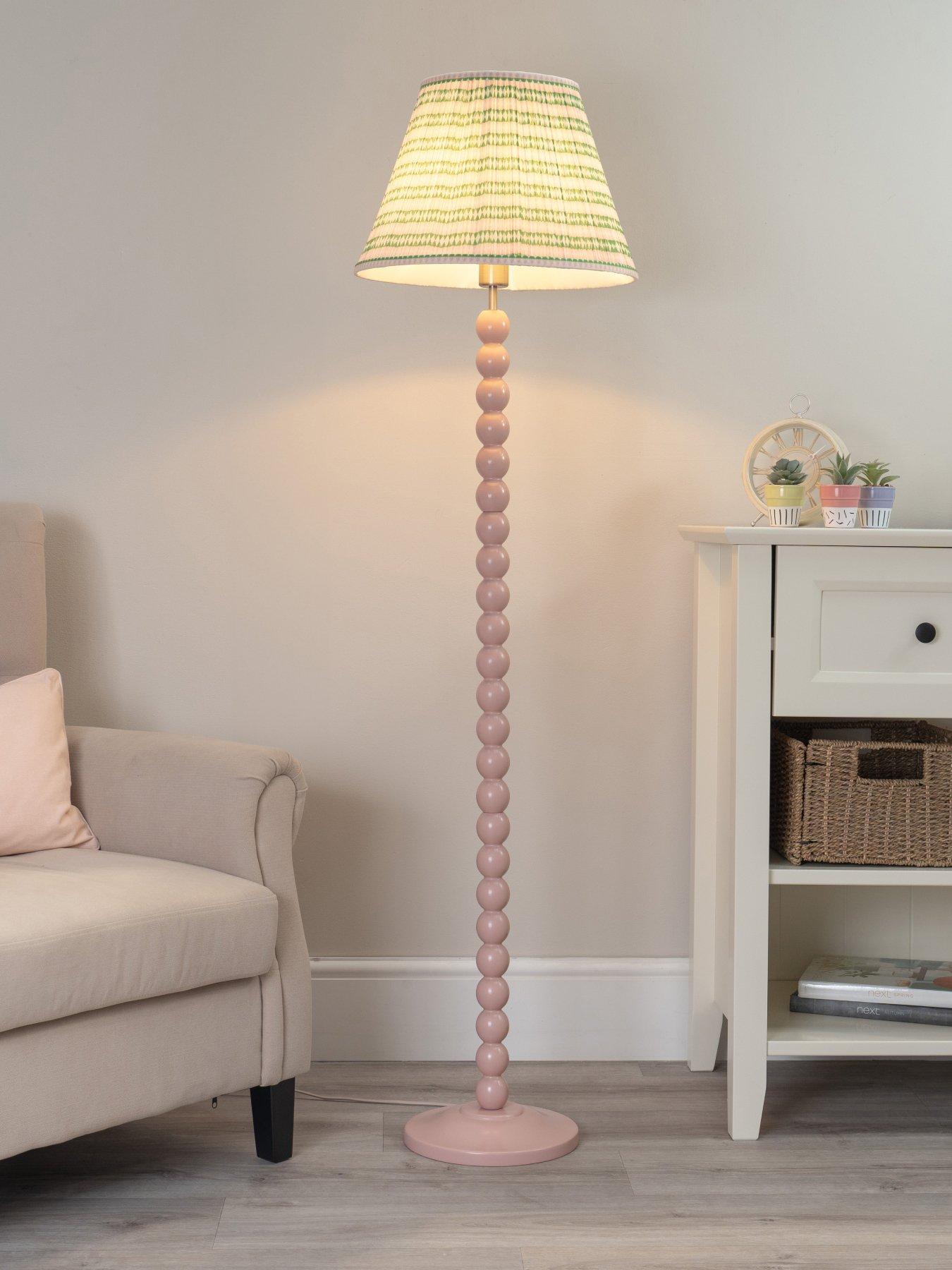 Image 3 of 5 of ValueLights Bobbles Painted Rose Pink Floor Lamp With Pink Aztec Shade