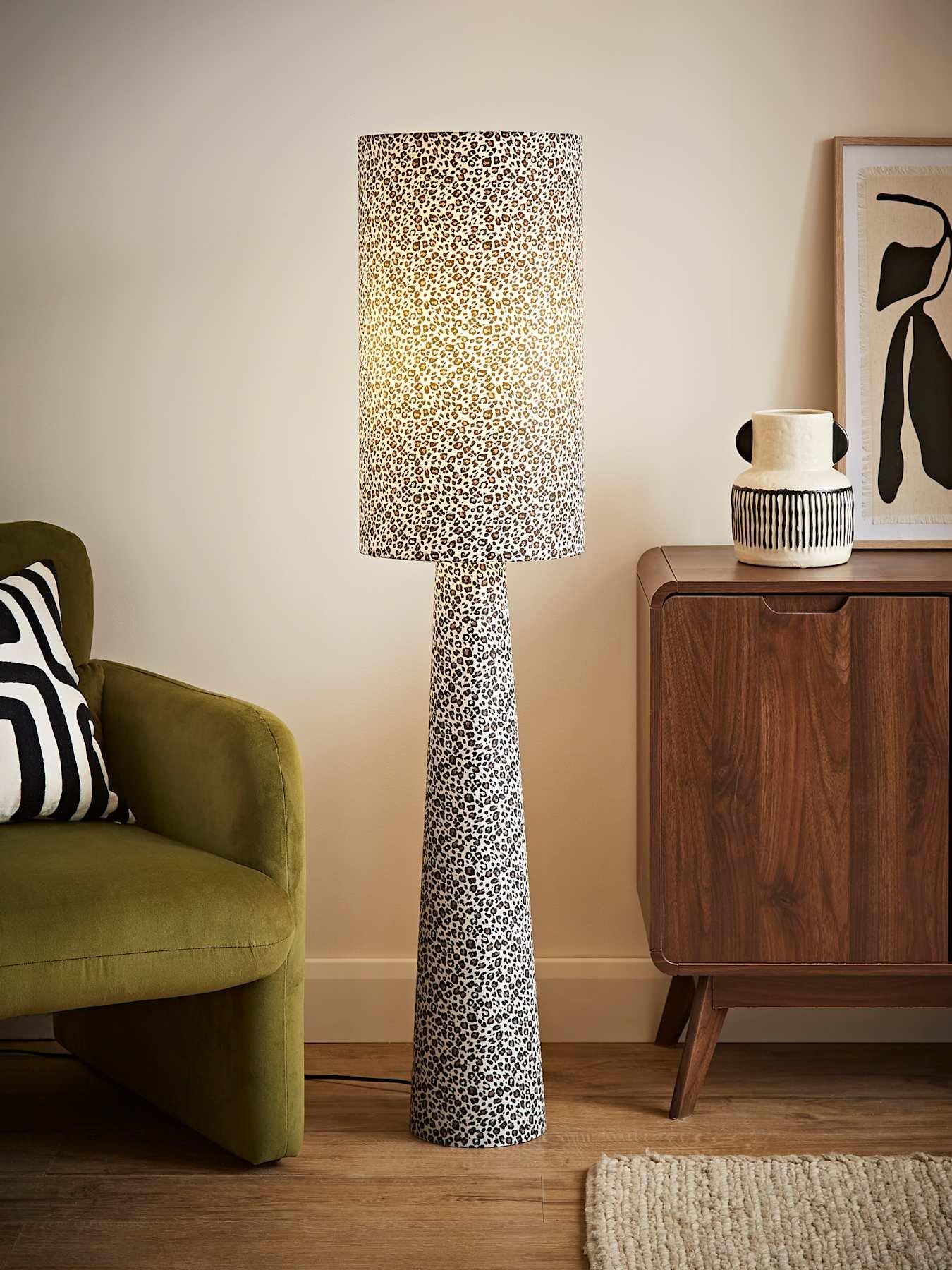 ValueLights Bertie Leopard Print Full Fabric Midi Floor Lamp