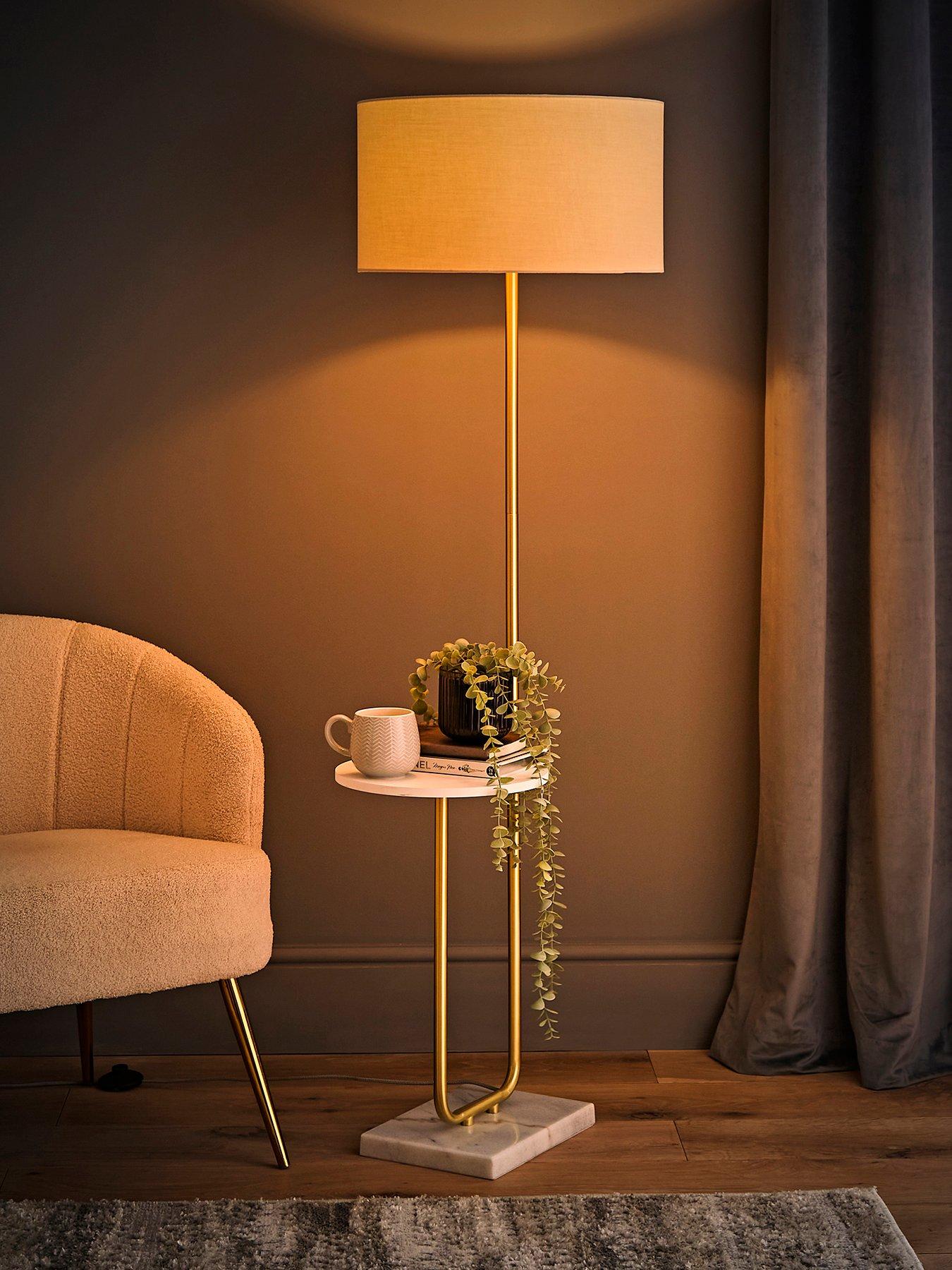 undefined Tavel Brushed Gold Floor Lamp With Table And Natural Shade