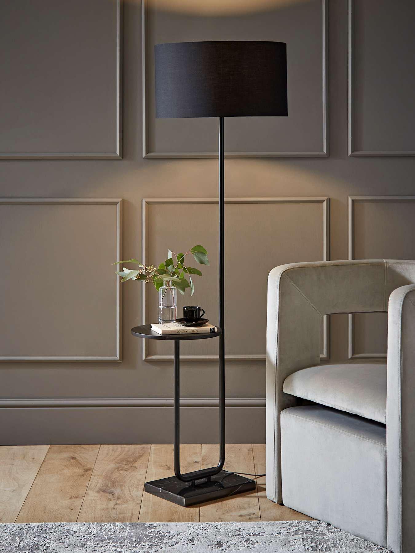 ValueLights Tavel Matte Black Floor Lamp With Table And Black Shade