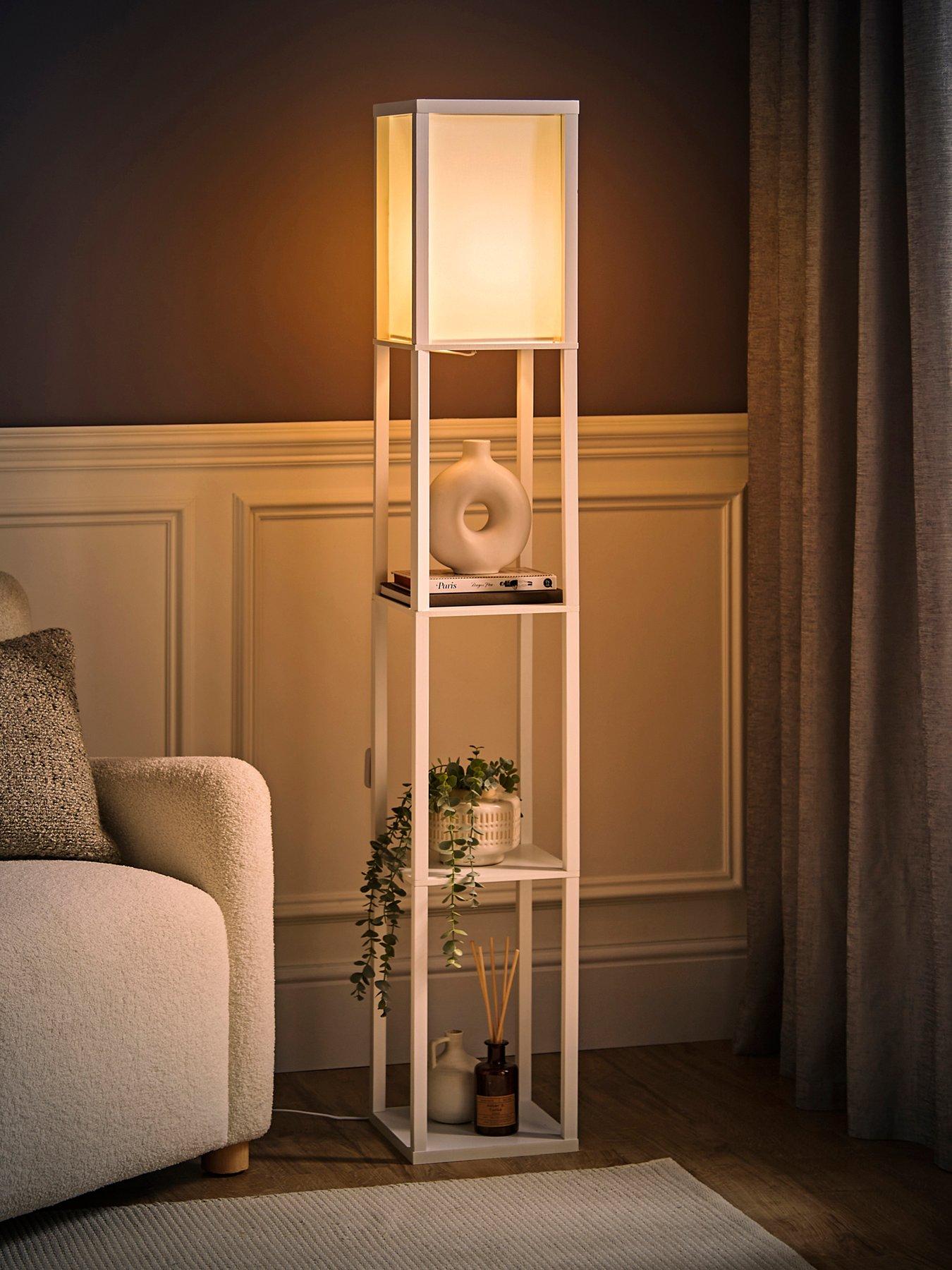 undefined Struttura Wooden Shelves Floor Lamp with Fabric Shade