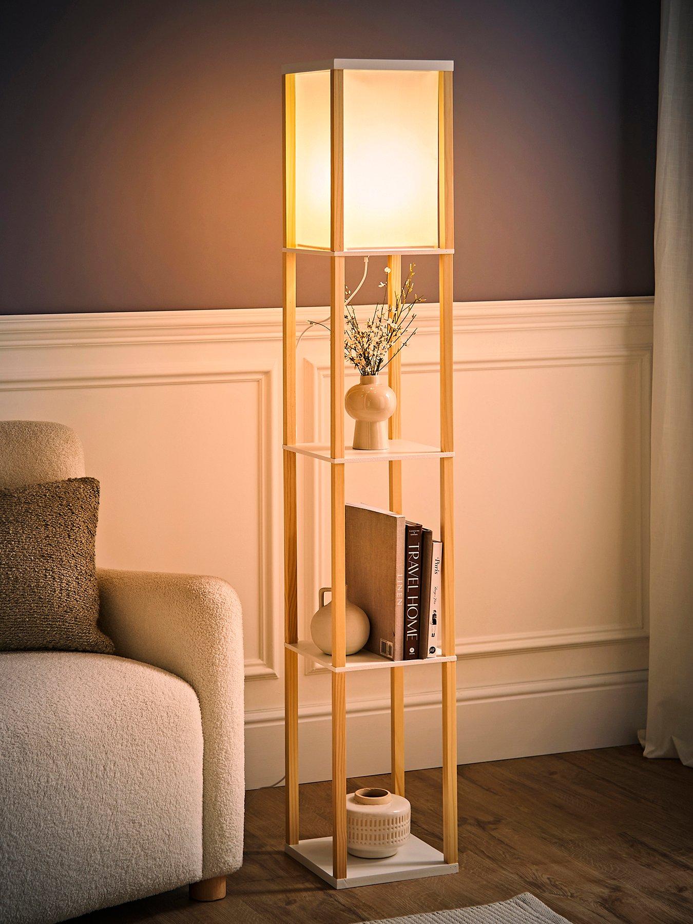 undefined Struttura Wooden Shelves Floor Lamp with Fabric Shade