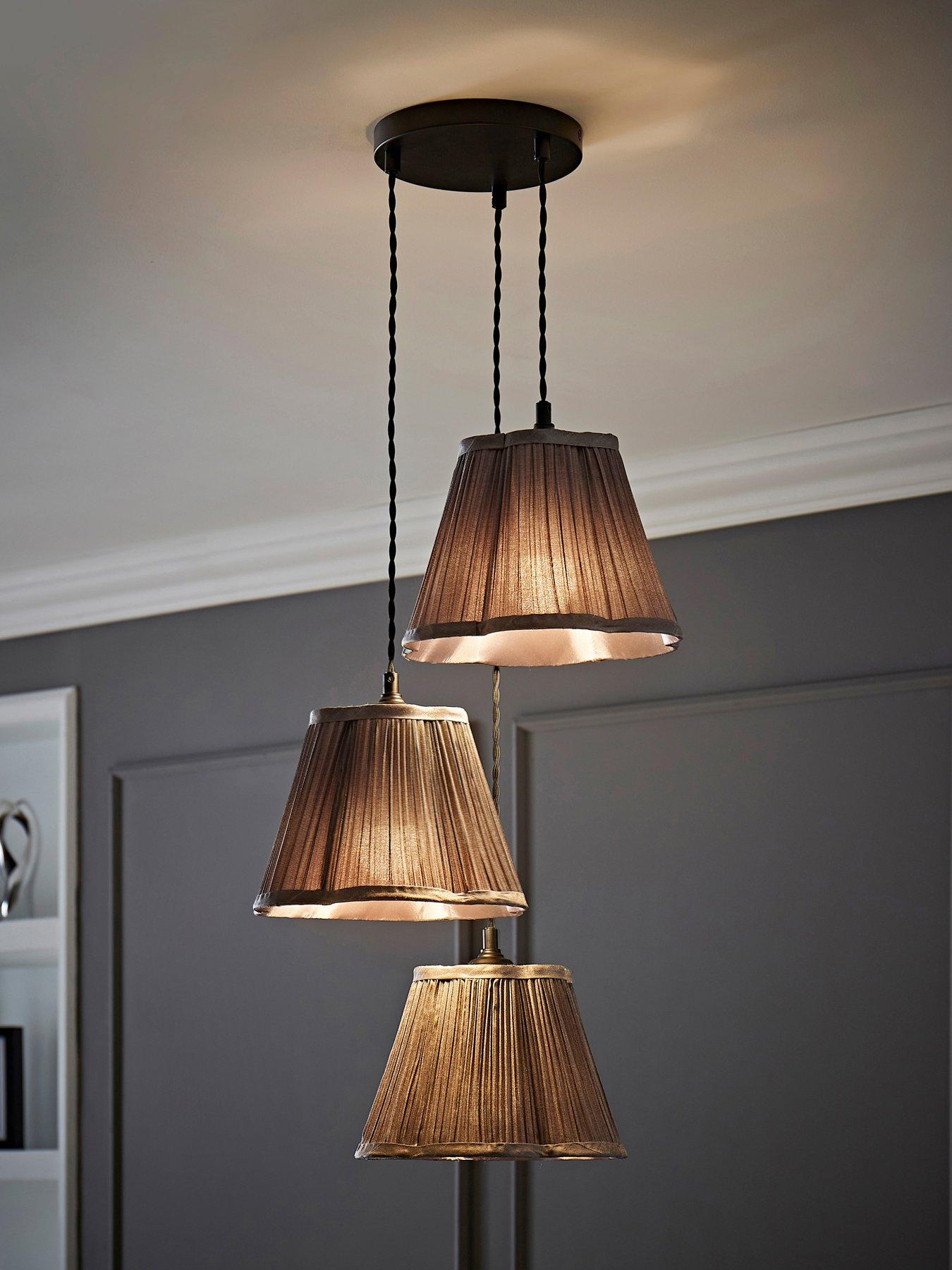Image 1 of 6 of ValueLights Loralei Grey Pleated Faux Silk 3 Drop Cluster Matte Black Ceiling Pendant Light