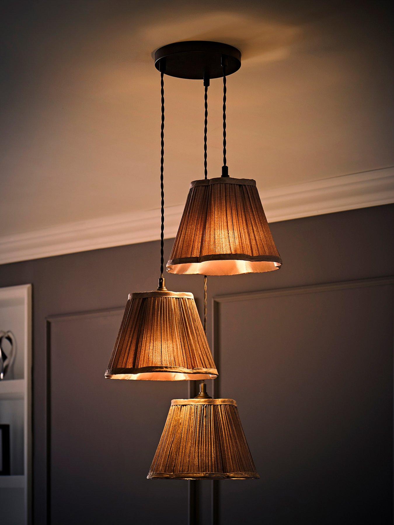 Image 3 of 6 of ValueLights Loralei Grey Pleated Faux Silk 3 Drop Cluster Matte Black Ceiling Pendant Light