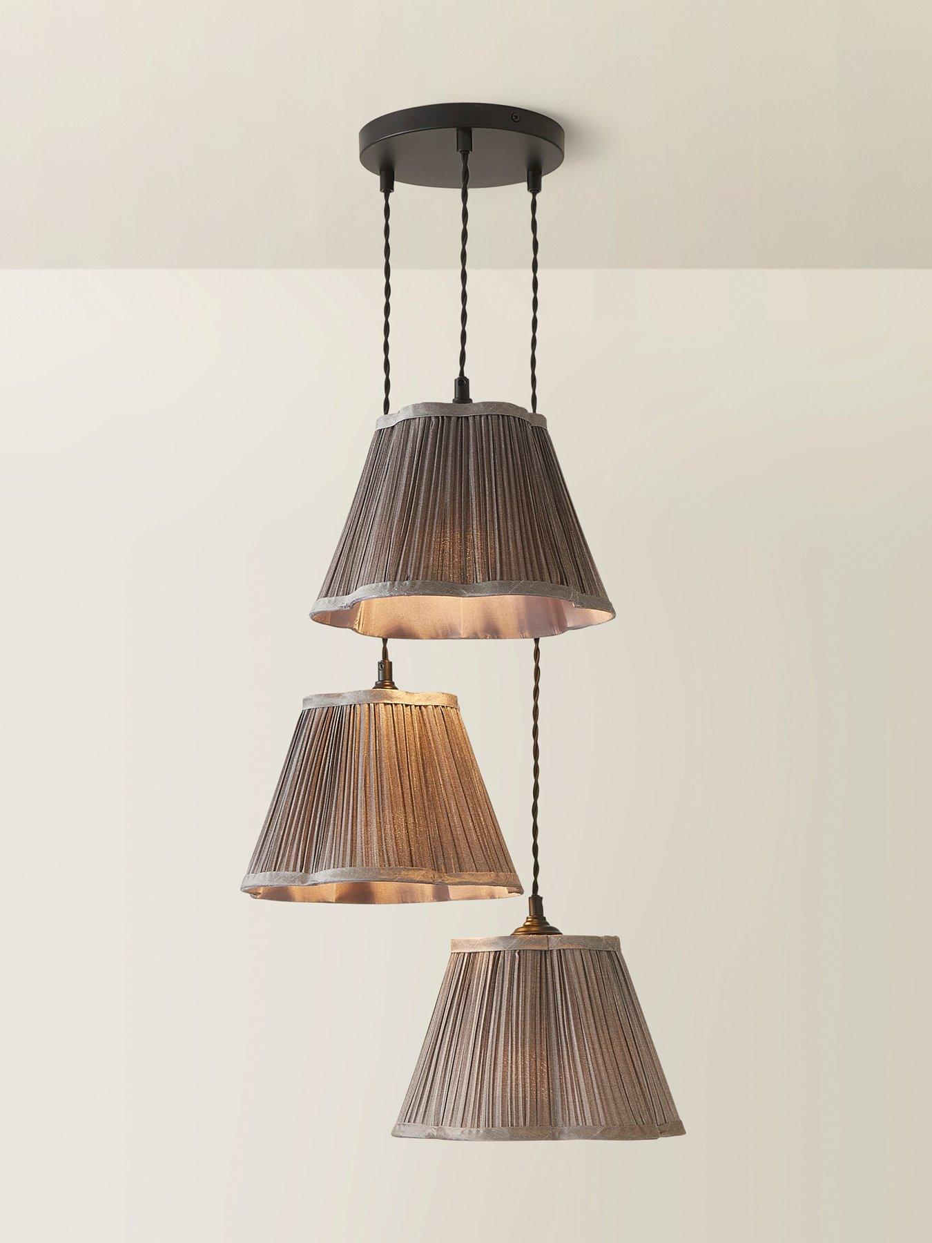 Image 4 of 6 of ValueLights Loralei Grey Pleated Faux Silk 3 Drop Cluster Matte Black Ceiling Pendant Light