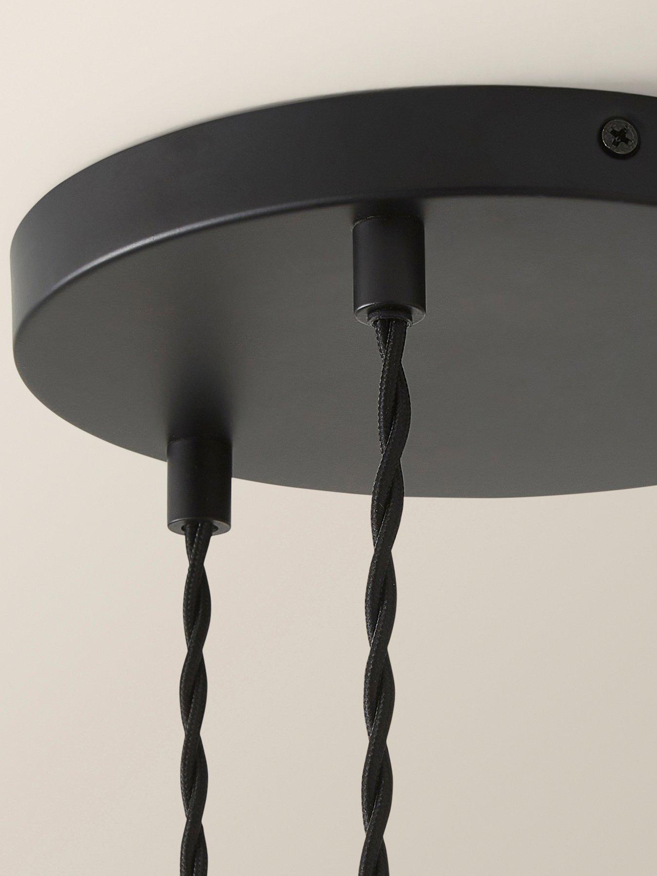 Image 6 of 6 of ValueLights Loralei Grey Pleated Faux Silk 3 Drop Cluster Matte Black Ceiling Pendant Light