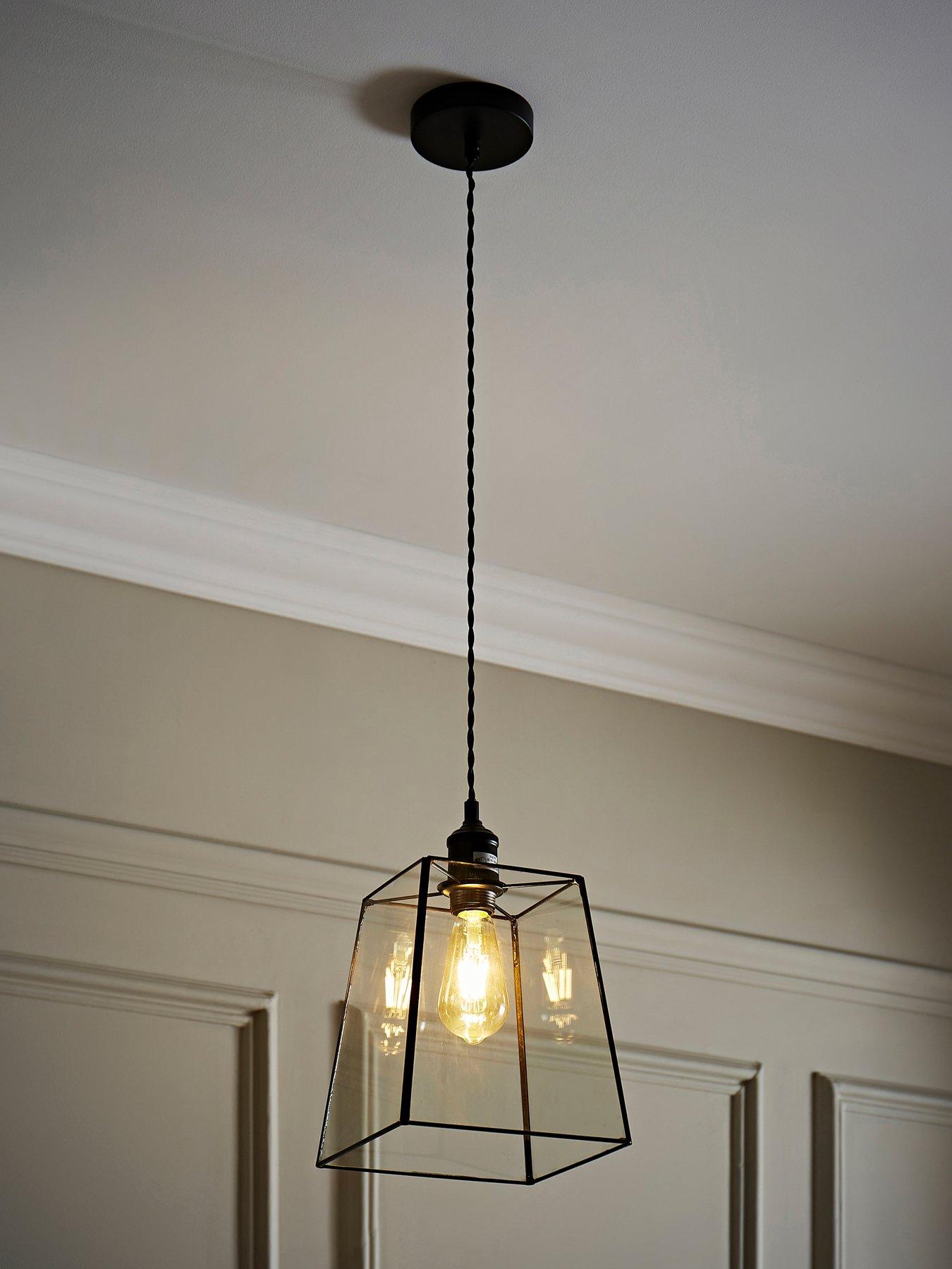 ValueLights Susie Glass Lantern Lamp Shade Matte Black Single Ceiling Pendant Light