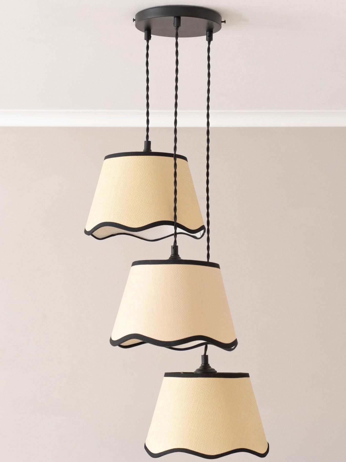 ValueLights Dutton Black Trim Scallop 3 Drop Cluster Matte Black Ceiling Pendant Light