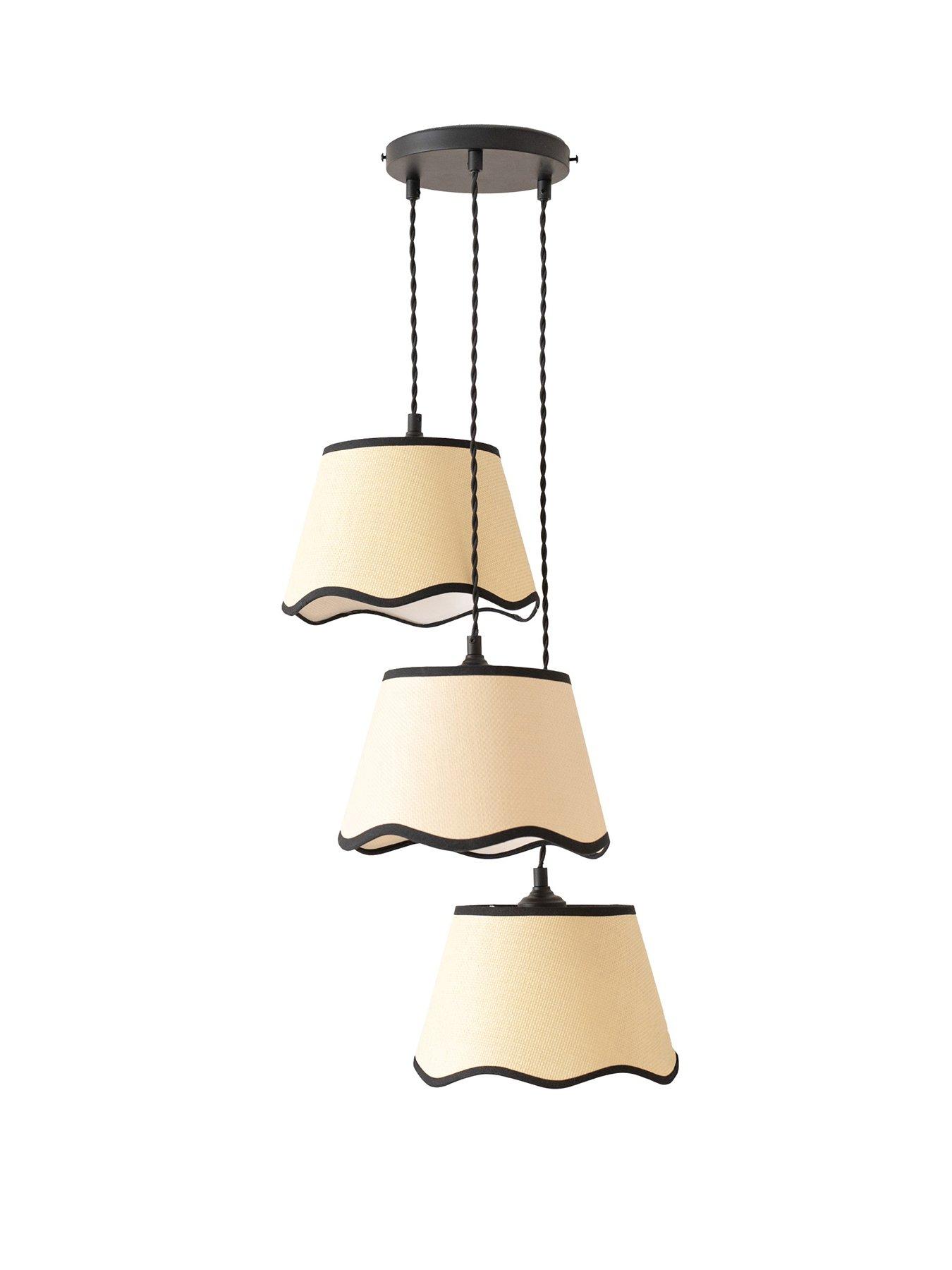 Image 2 of 4 of ValueLights Dutton Black Trim Scallop 3 Drop Cluster Matte Black Ceiling Pendant Light