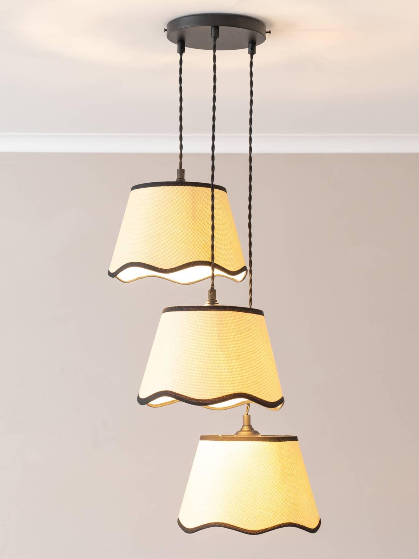 Image 3 of 4 of ValueLights Dutton Black Trim Scallop 3 Drop Cluster Matte Black Ceiling Pendant Light