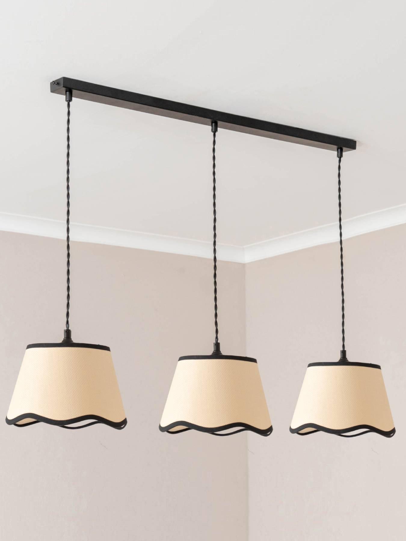 Image 1 of 5 of ValueLights Dutton Black Trim Scallop 3 Drop Bar Matte Black Ceiling Pendant Light