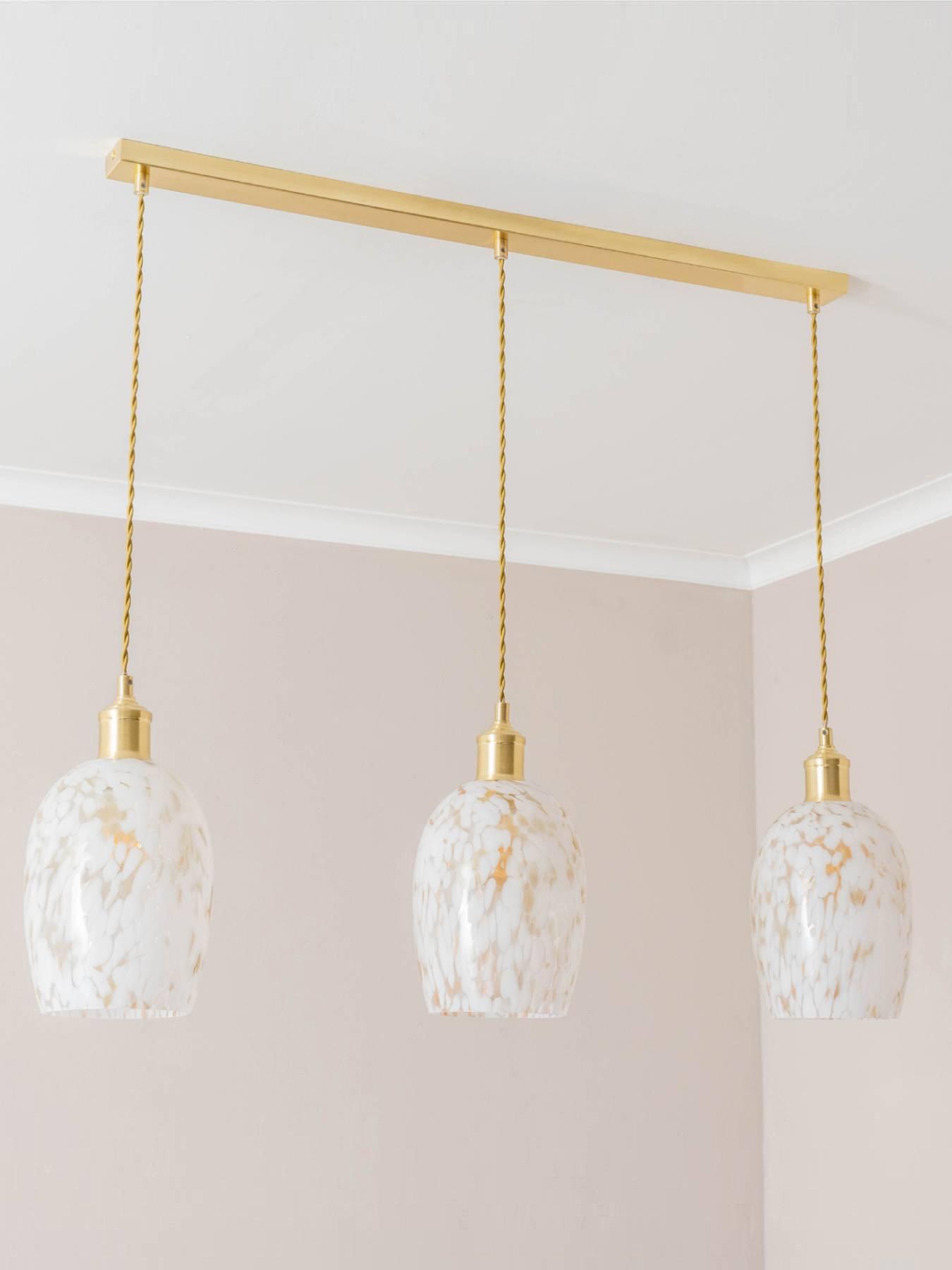 ValueLights India White Confetti Glass Shade 3 Drop Brushed Gold Ceiling Pendant Light