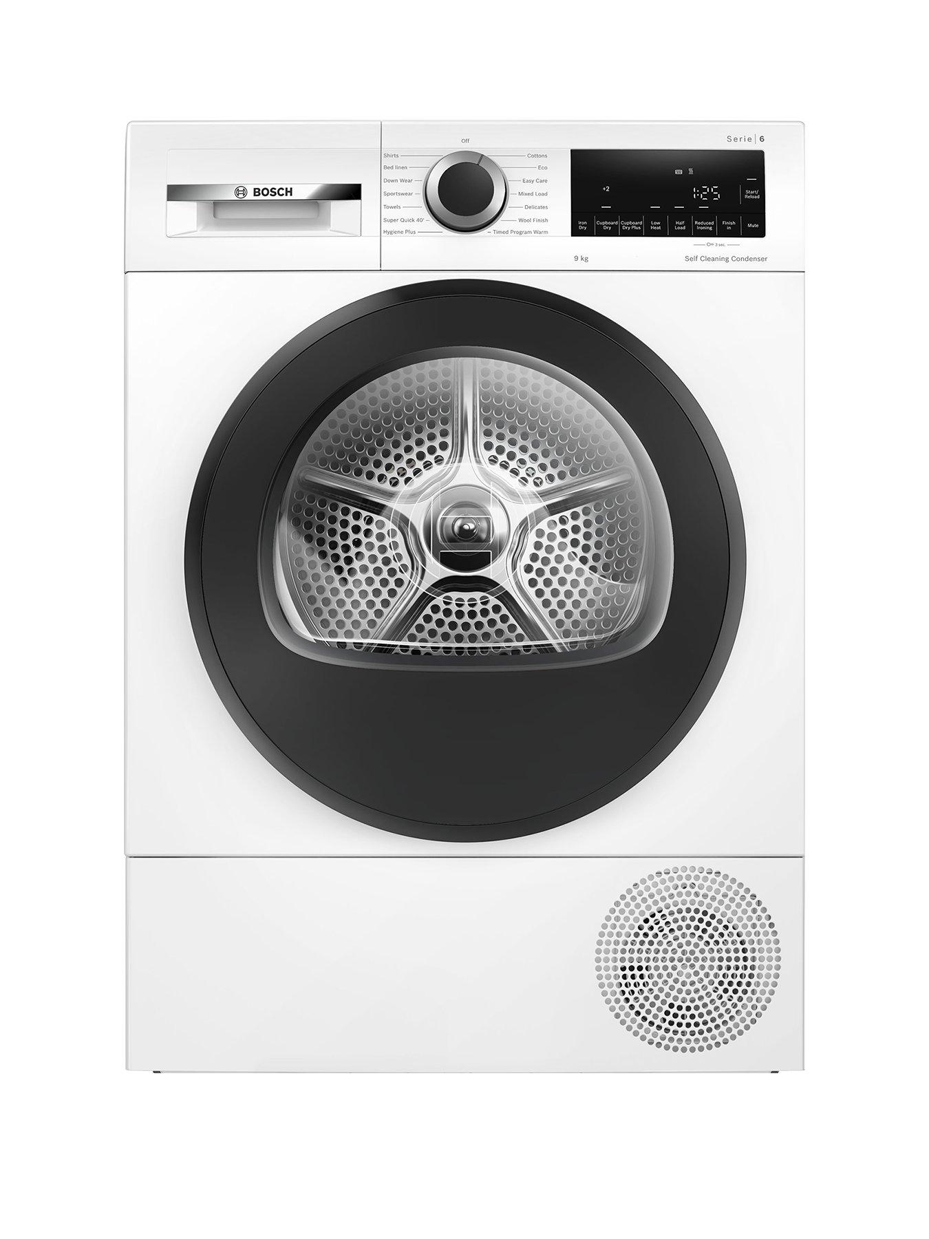 Bosch WQG24502GB, 9kg Load Heat Pump Tumble Dryer with AutoDry, Time Delay/Time remaining, LED Display, Silver/ White door