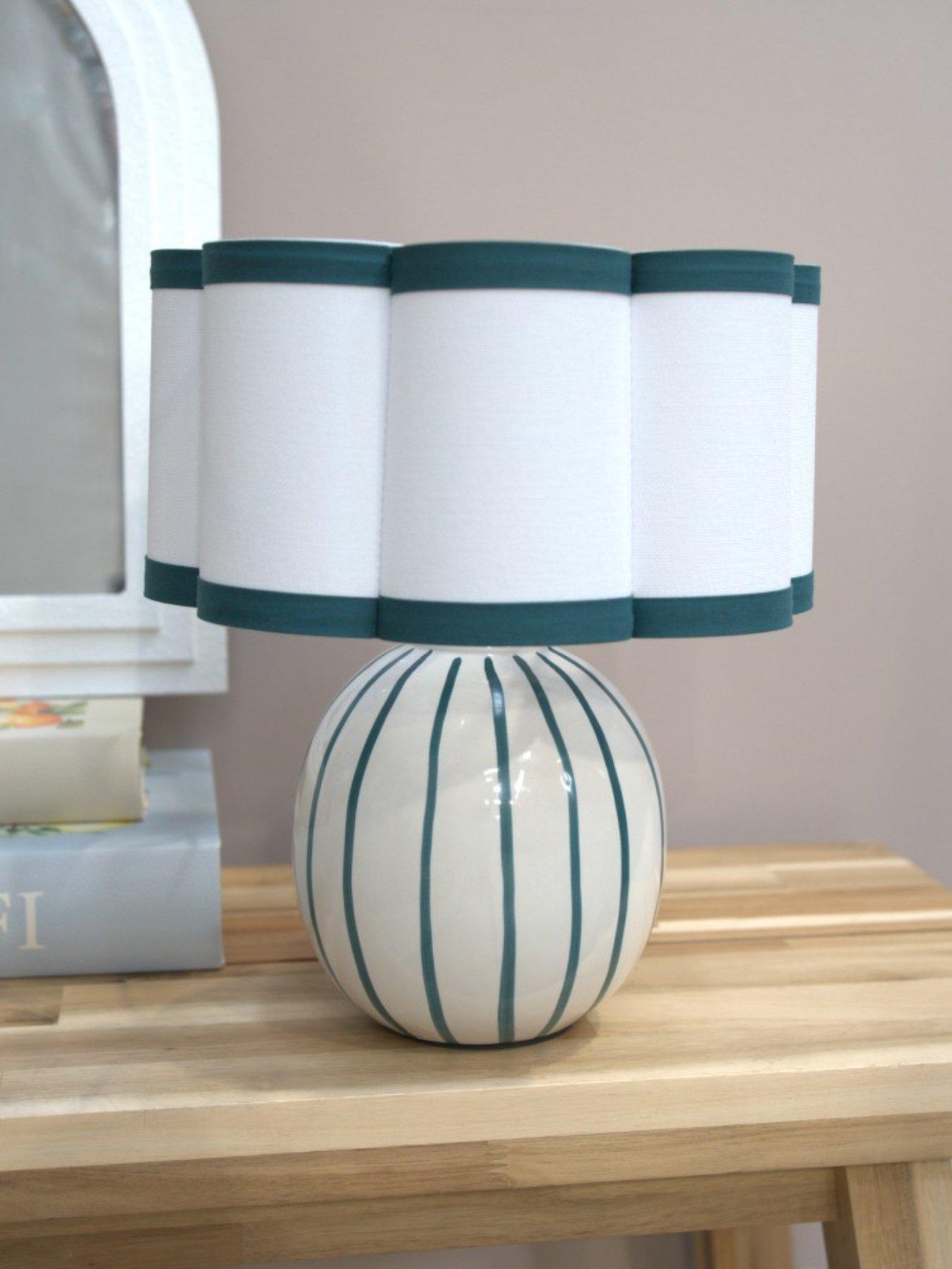 Image 6 of 7 of ValueLights Rohan Sky Stripe Ceramic Table Lamp