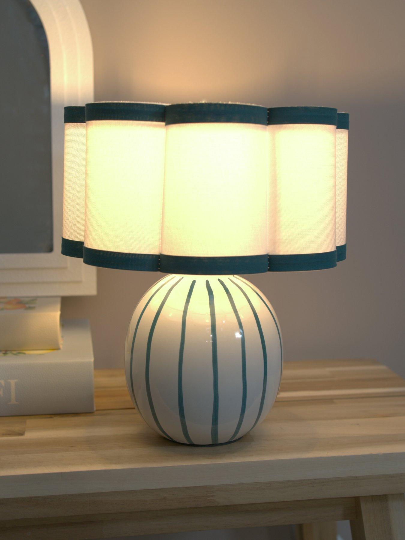 Image 7 of 7 of ValueLights Rohan Sky Stripe Ceramic Table Lamp
