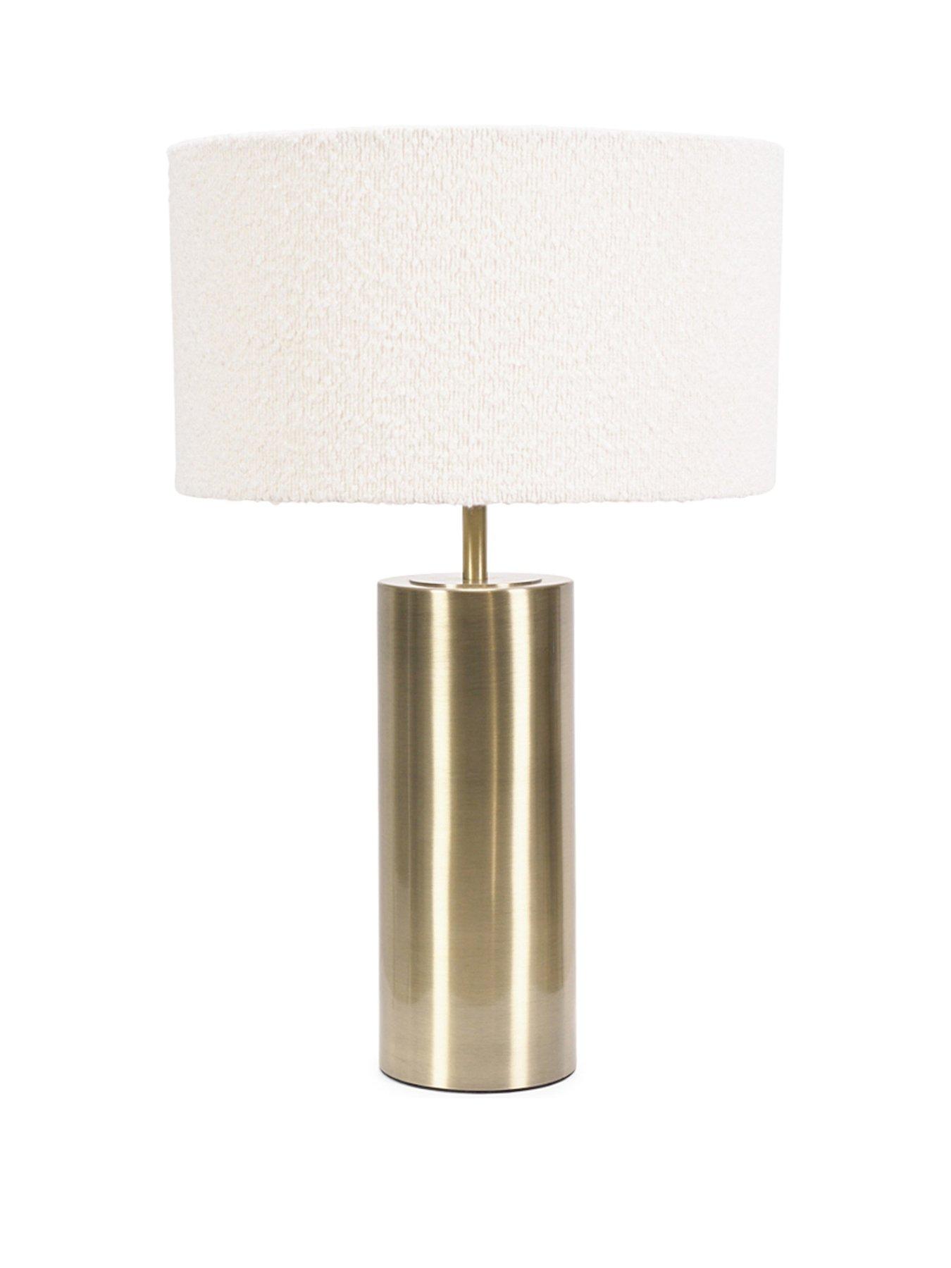 undefined Lexy Antique Brass Touch Table Lamp With Cream Boucle Shade