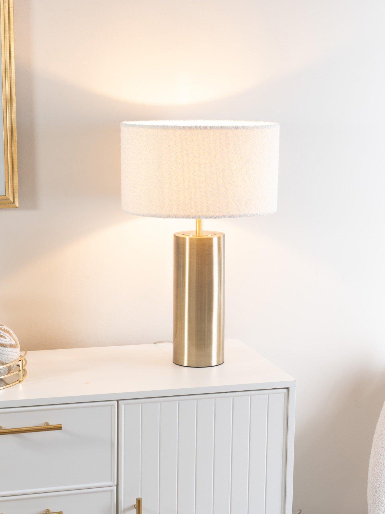 Image 2 of 5 of ValueLights Lexy Antique Brass Touch Table Lamp With Cream Boucle Shade