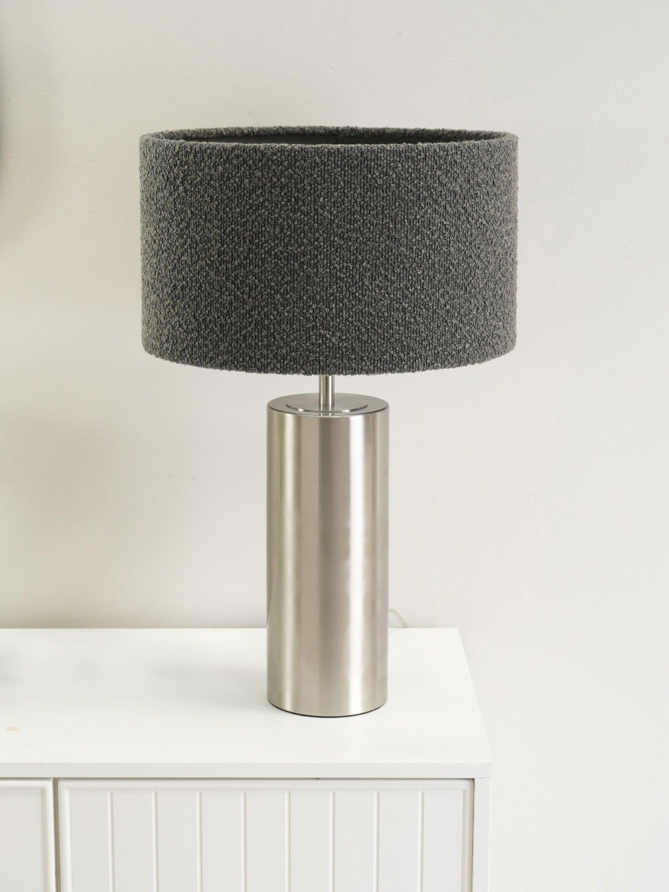 undefined Lexy Chrome Touch Table Lamp With Charcoal Boucle Shade