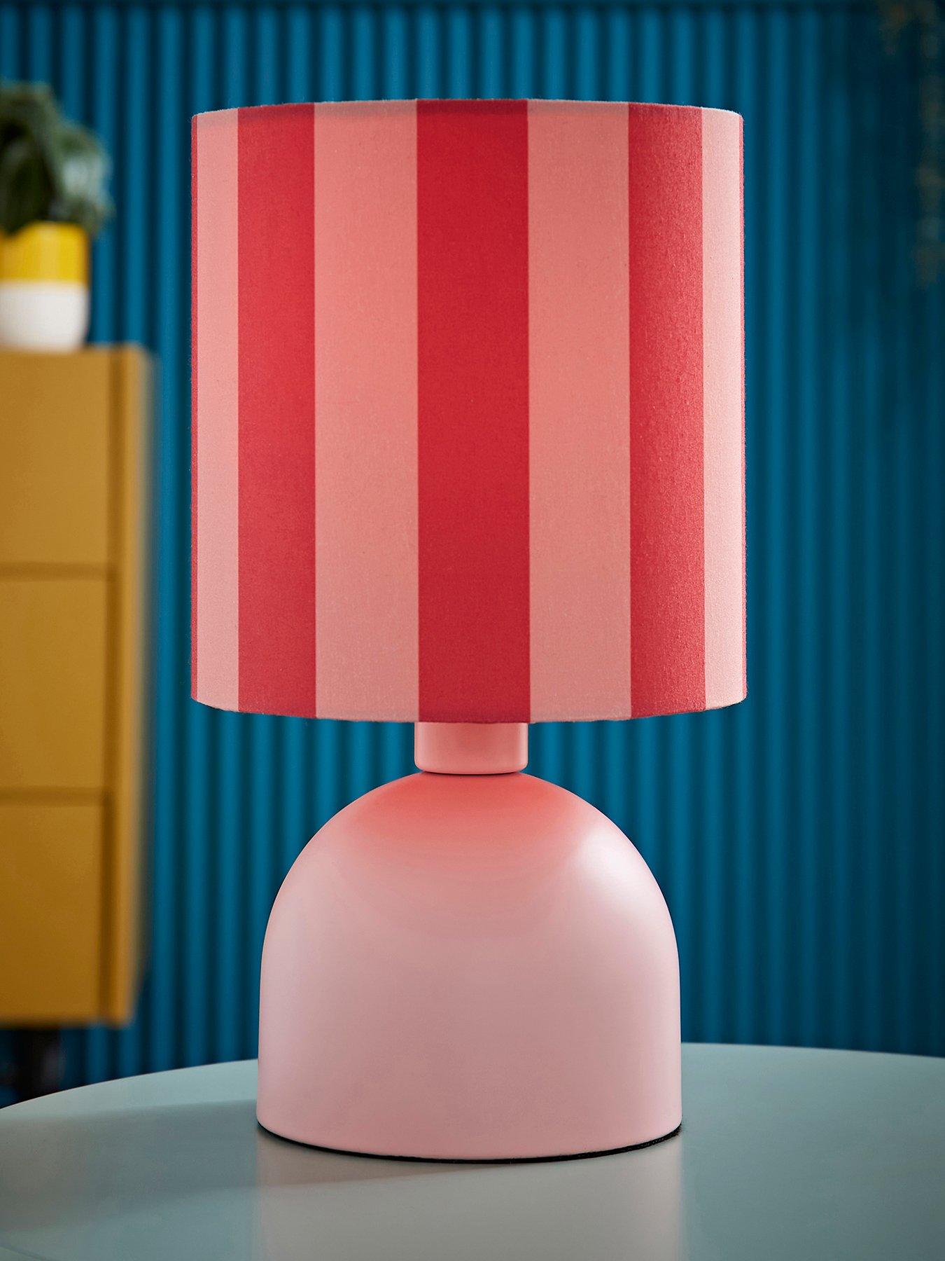 Image 1 of 7 of ValueLights Miley Pink Stripes Table Lamp