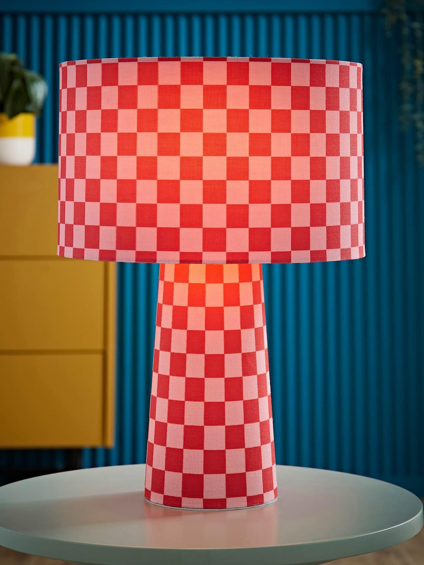 ValueLights Pritchard Pink Checkerboard Full Fabric Table Lamp