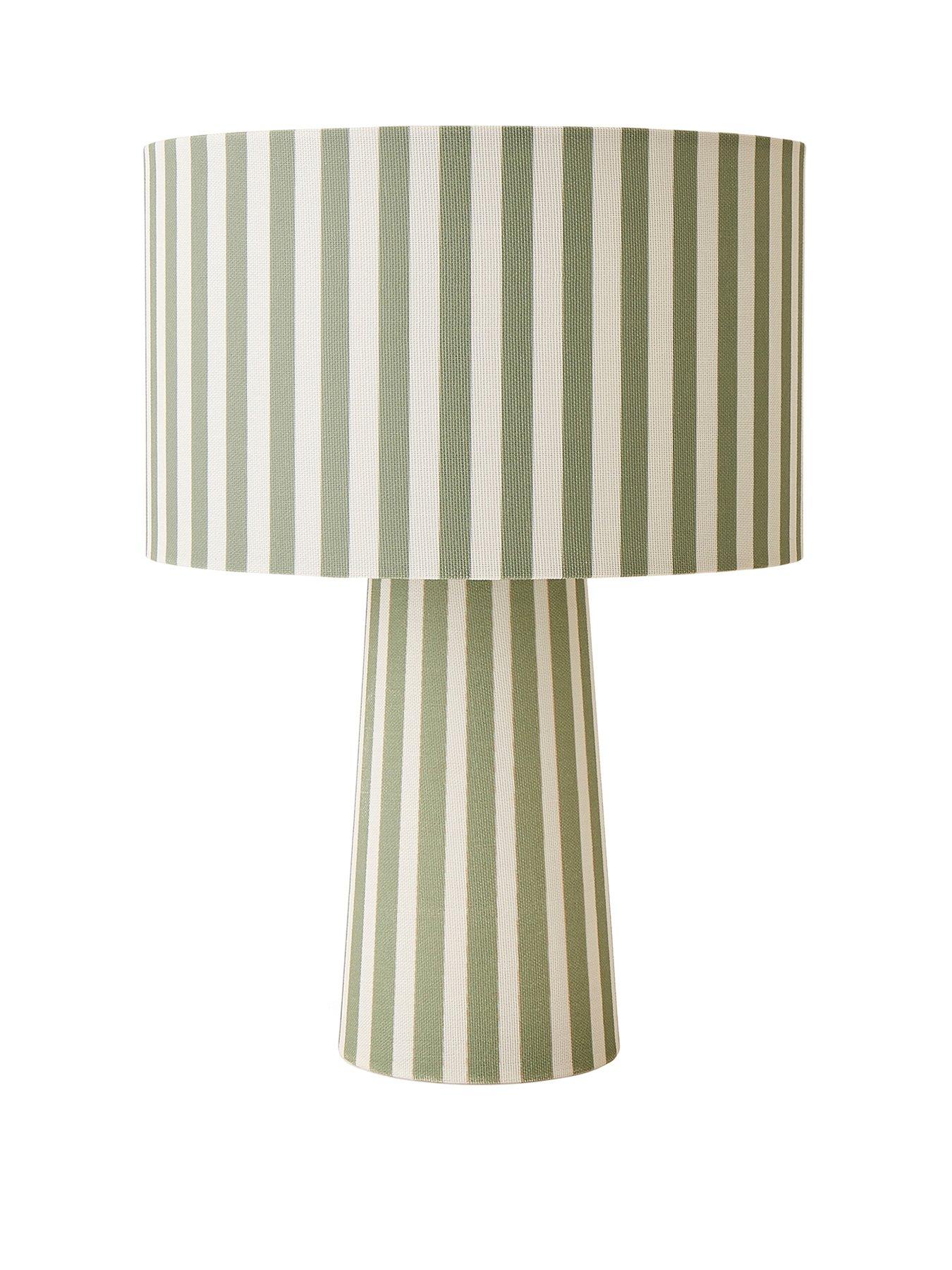 Image 2 of 5 of ValueLights Thorley Green And Cream Stripe Full Fabric Table Lamp