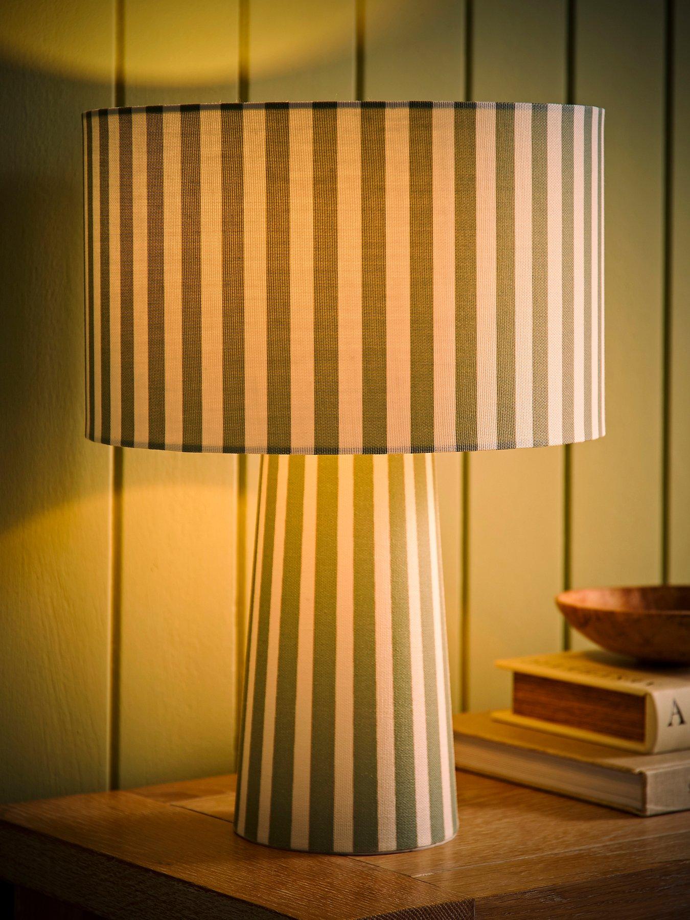 Image 3 of 5 of ValueLights Thorley Green And Cream Stripe Full Fabric Table Lamp