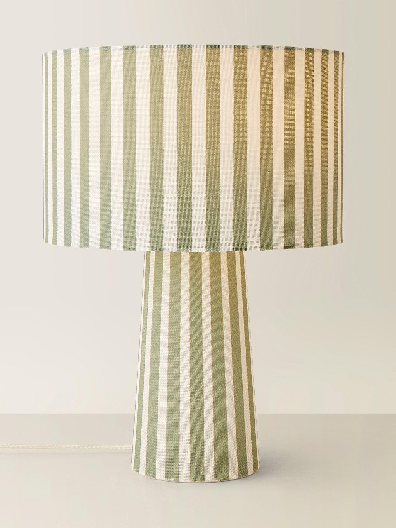 Image 4 of 5 of ValueLights Thorley Green And Cream Stripe Full Fabric Table Lamp