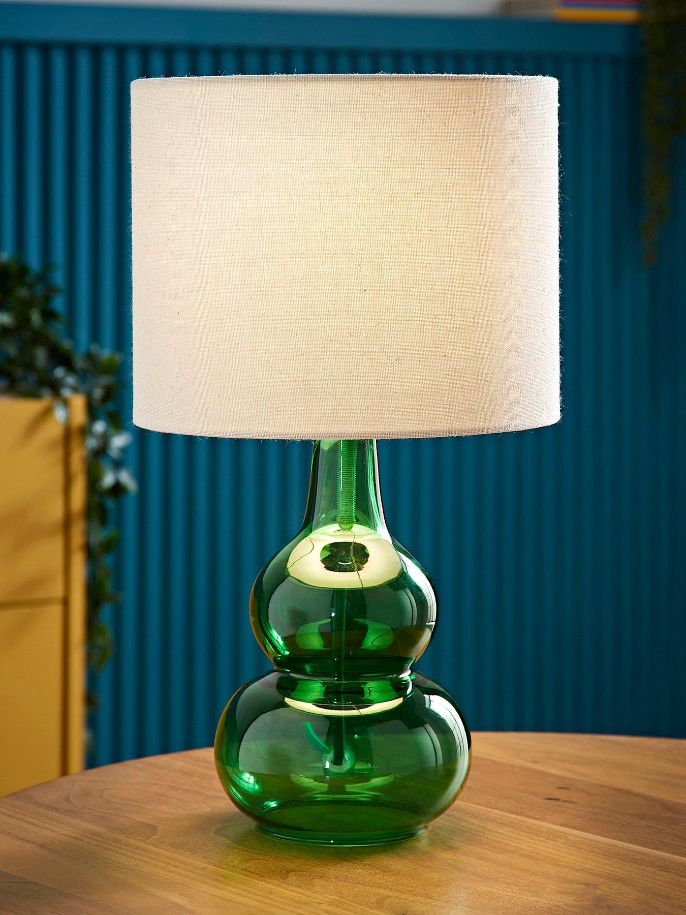 undefined Aida Natural Linen Tall Lamp Shade Bubble Glass Table Lamp