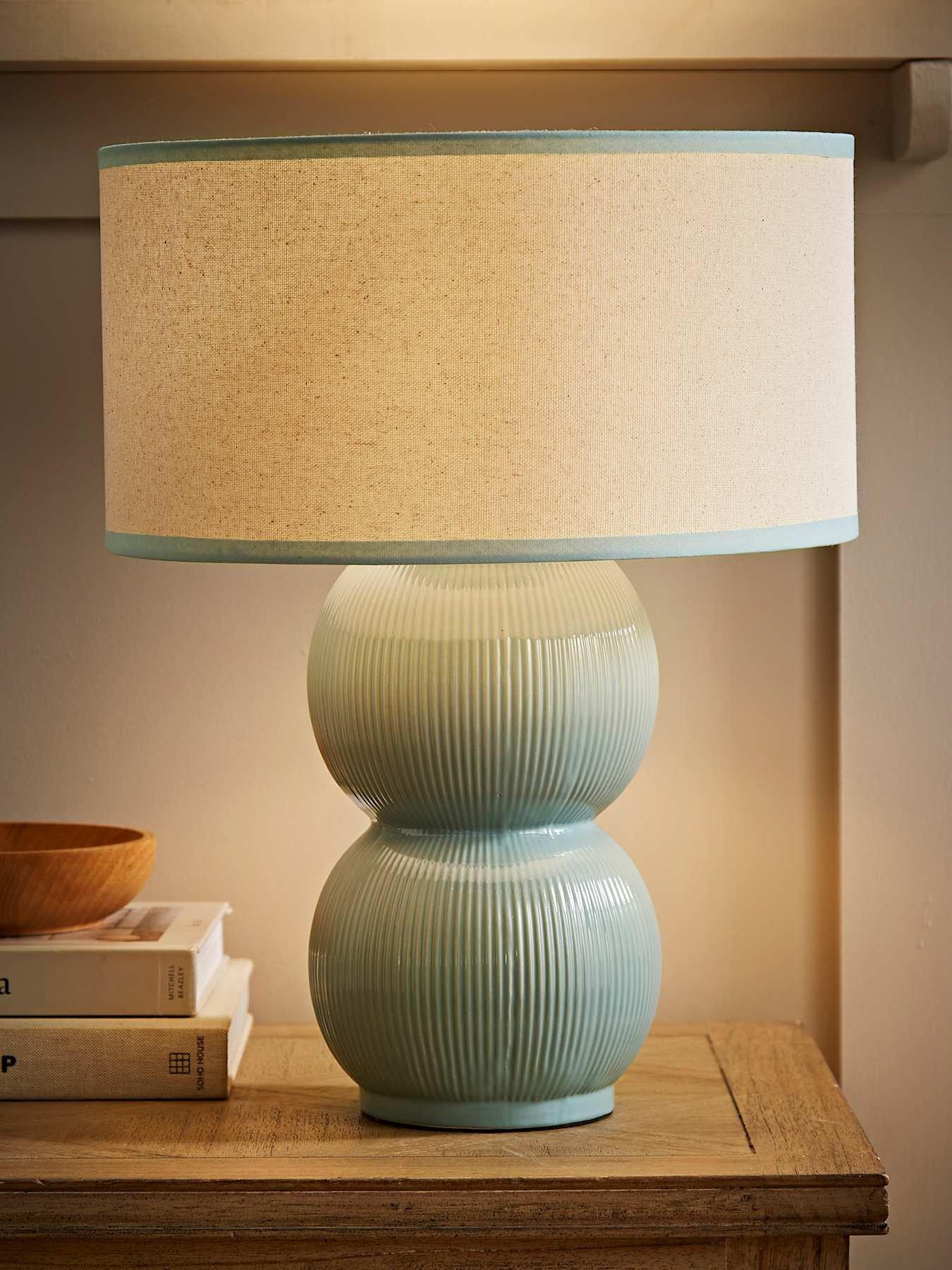 Gemma Stacked Ribbed Green Glazed Table Lamp