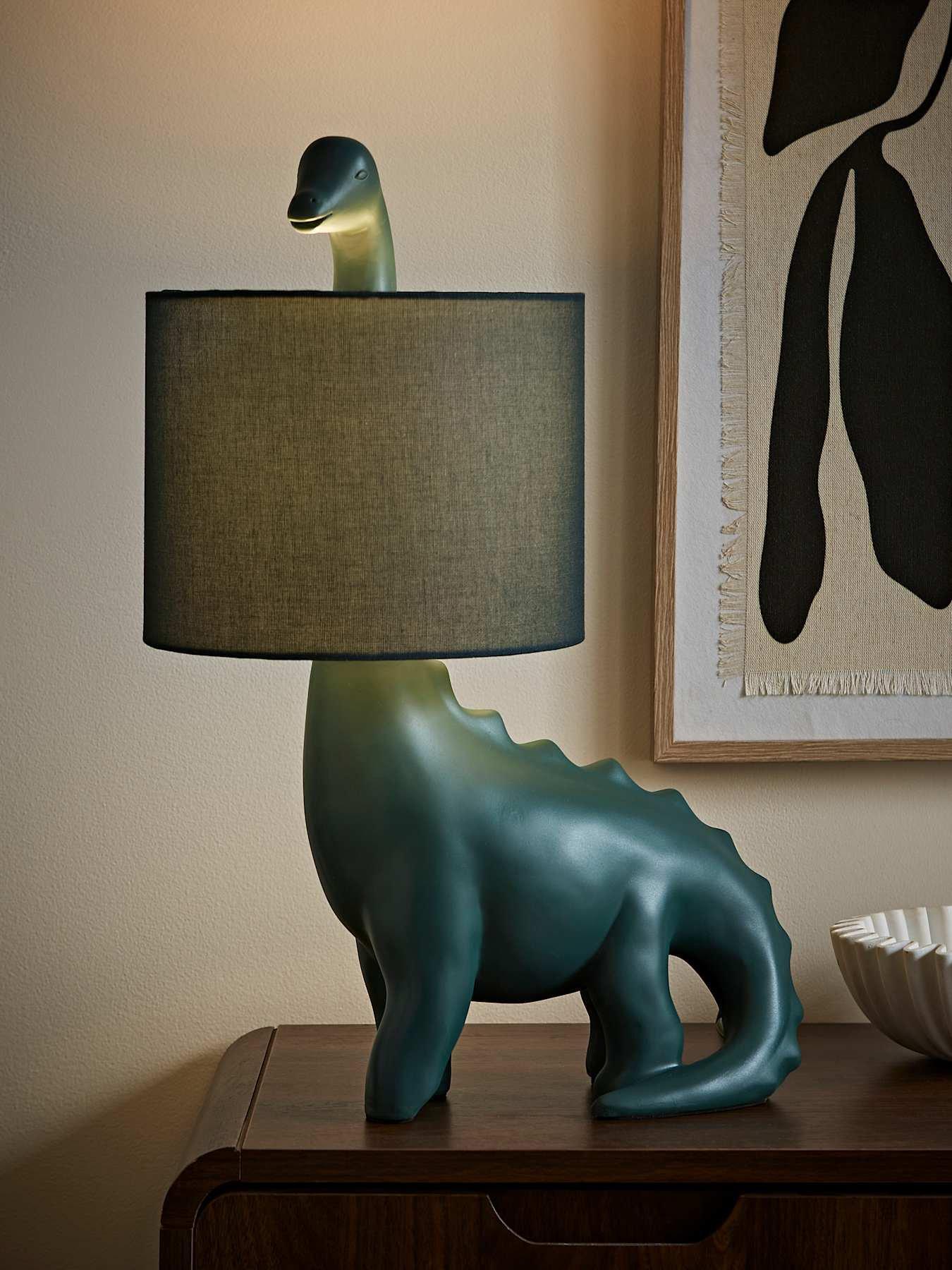 ValueLights Forest Green Dinosaur Table Lamp With Shade
