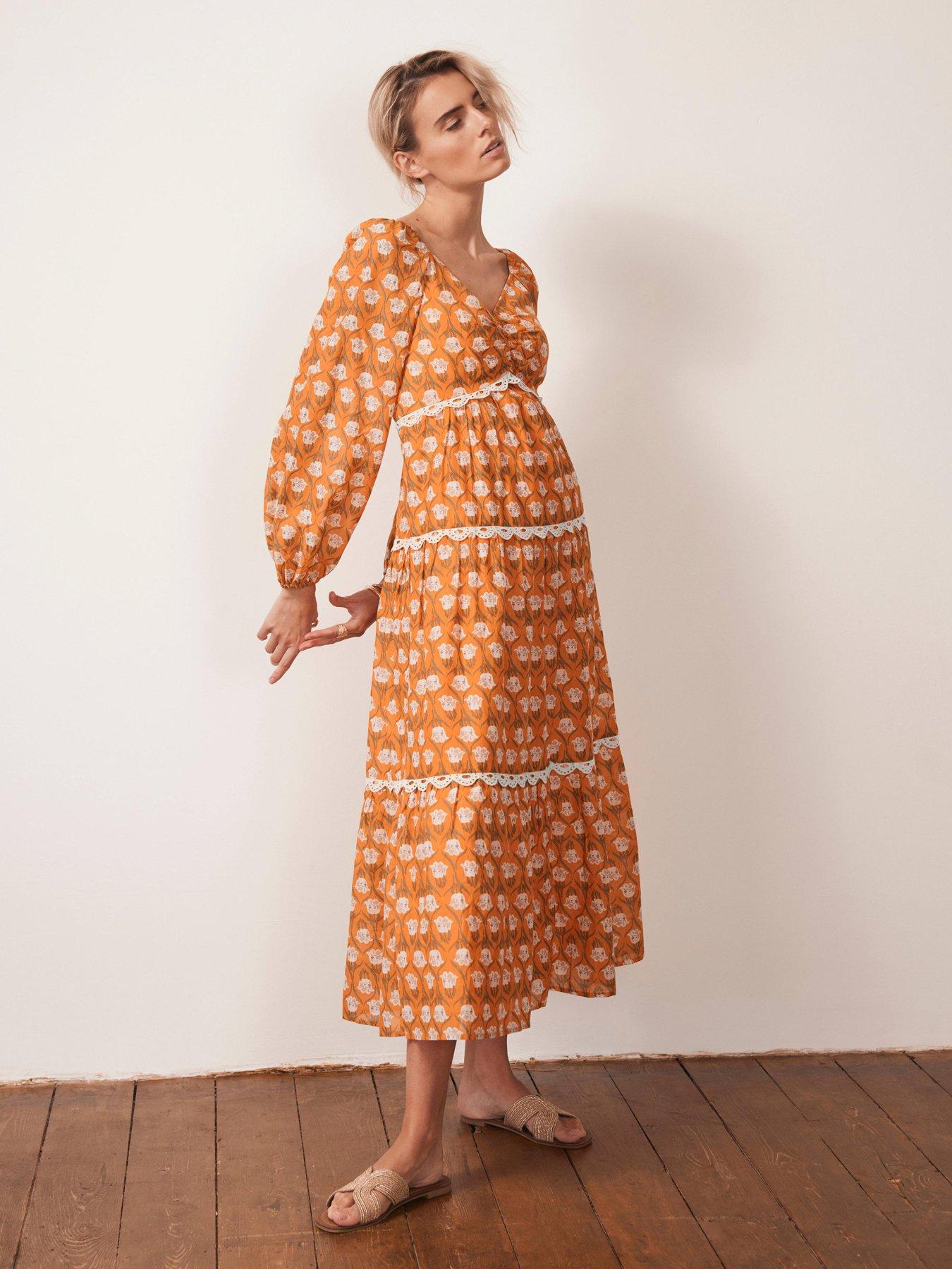 undefined Floral Print Maxi Dress - Orange